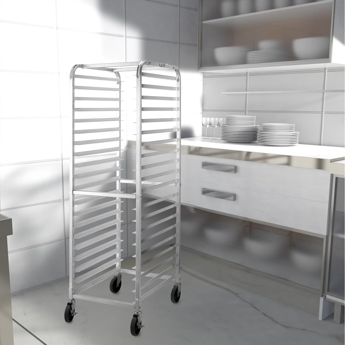 HALLY SINKS & TABLES H Bun Pan Rack 20 Tier with Wheels, Commercial Bakery Racking of Aluminum for Full & Half Sheet - Kitchen, Restaurant, Cafeteria, Pizzeria, Hotel and Home, 26" L x 20" W x 69" H