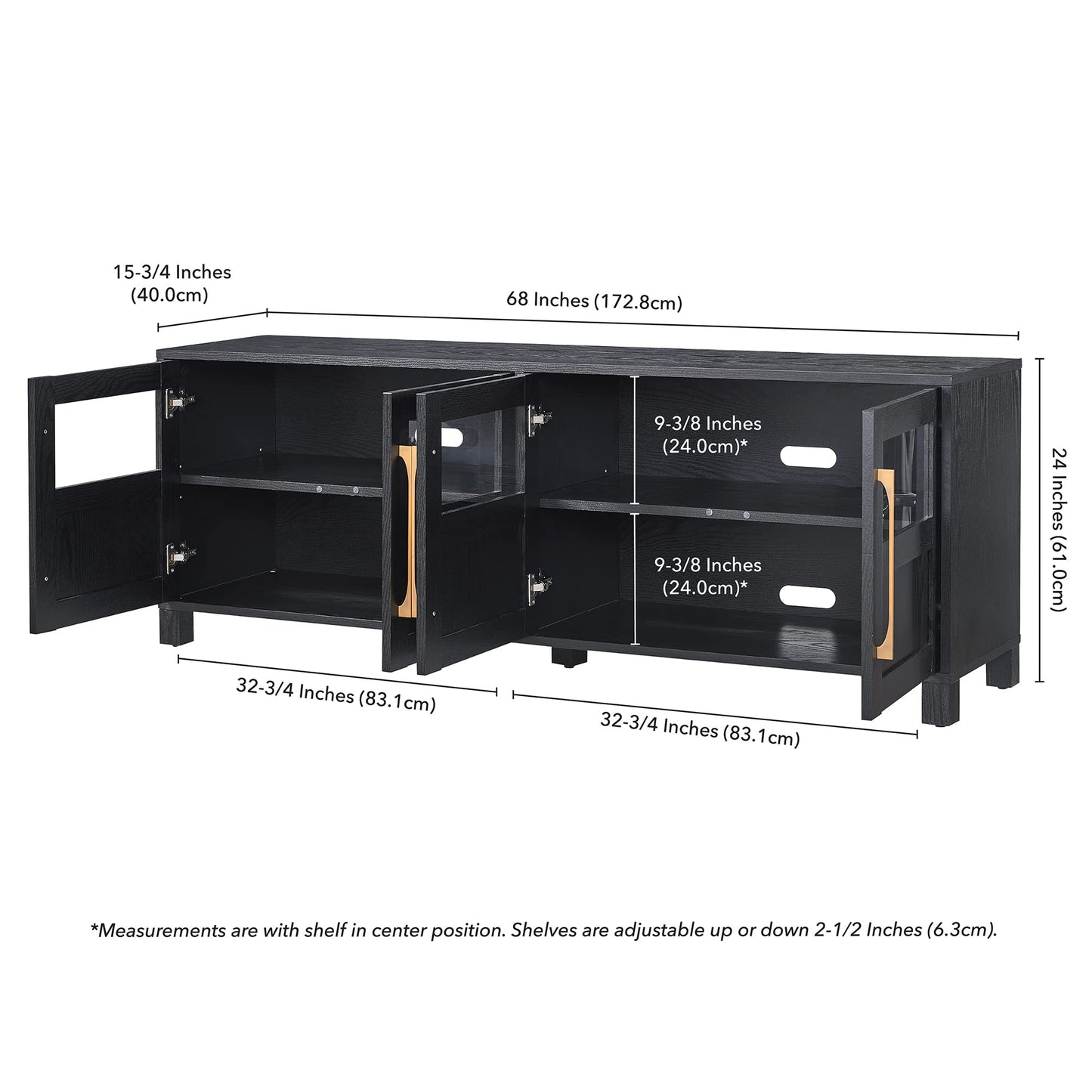 Henn&Hart TV Stand for TVs up to 75" with 2 Glass and Wood Split Panel Display Cabinets for Living Room, Family Room, or Office, Natural Black