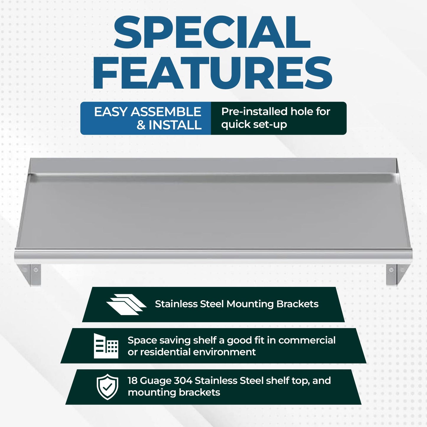 Express KitchQuip 304 Stainless Steel Slanted Wall Rack Shelf with Drain Outlet β 42" x 22.5" | Commercial Wall-Mounted Drip Shelf for Bar, Kitchen, or Dish Station (42 in. x 22 1/2 in)