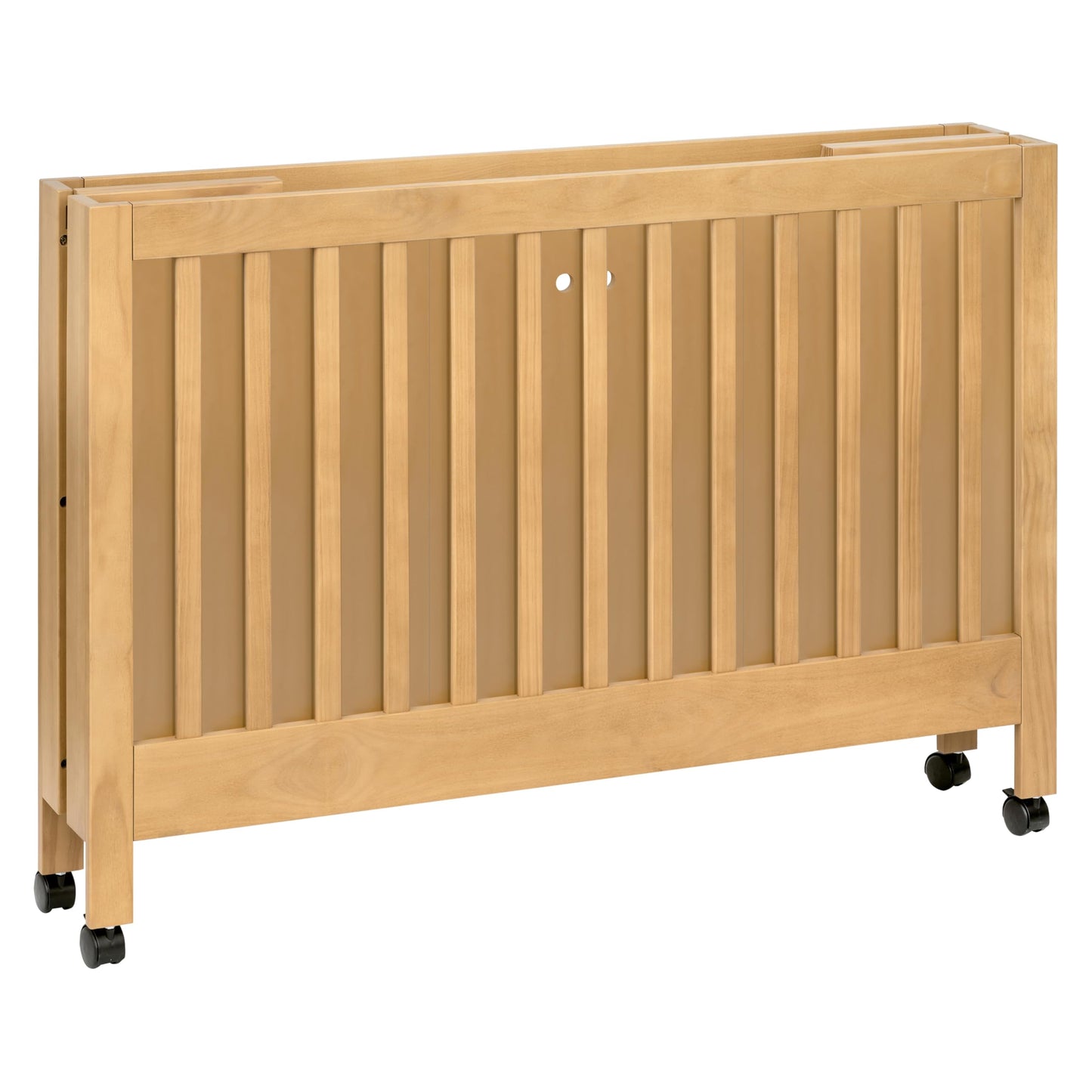 Babyletto Maki Full-Size 2-in-1 Portable Folding Crib with Toddler Bed Conversion Kit in Honey, Greenguard Gold Certified