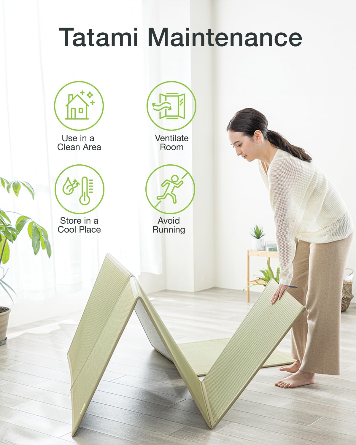 FULI Japanese Tatami Mattress, Foldable Igusa Rush Grass Tatami Rug, Natural Japanese Floor Mattress Mat Made in Japan, Twin