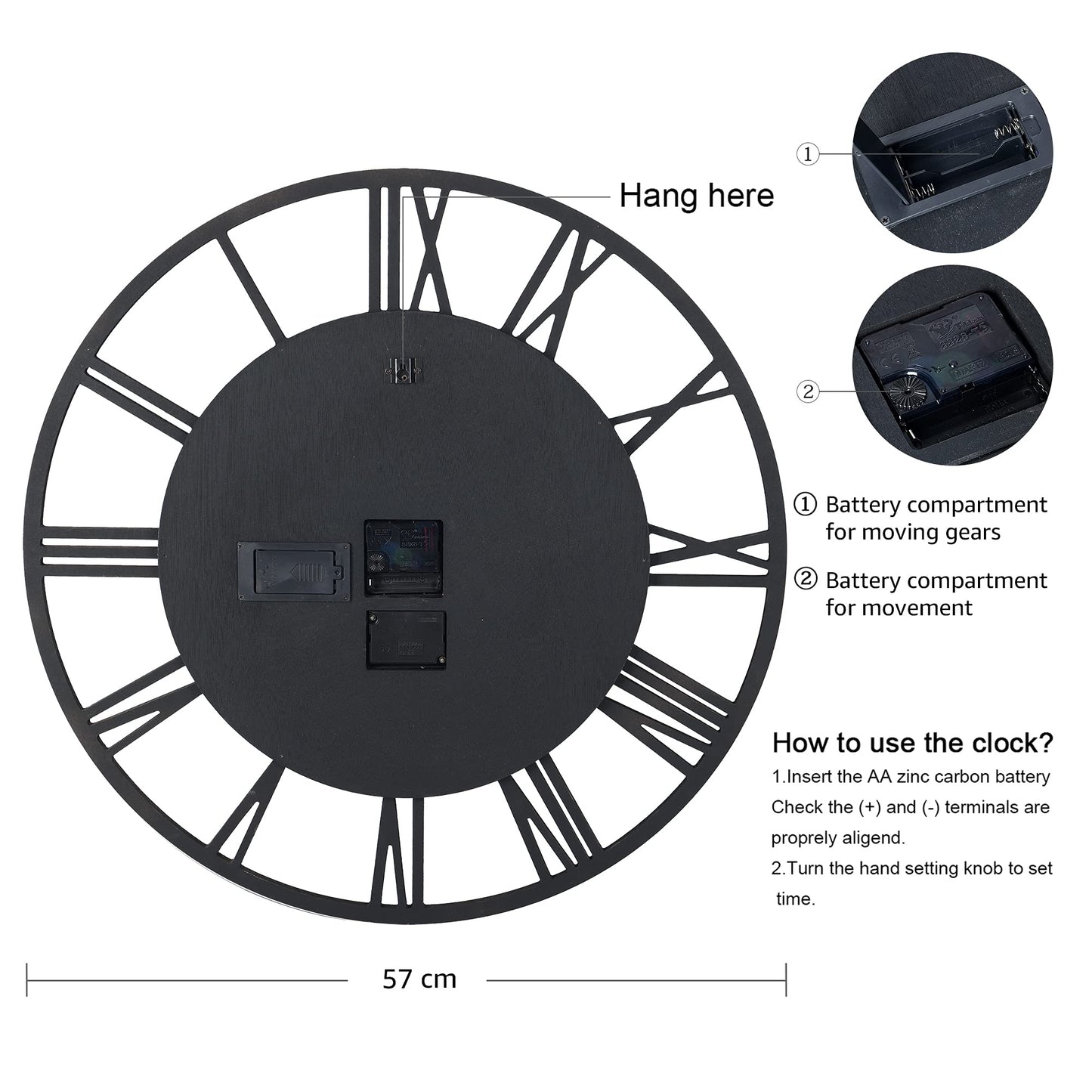 Lafocuse 23 Inch Real Moving Gear Wall Clock, Steampunk Wooden Large Wall Clock for Living Room Decor