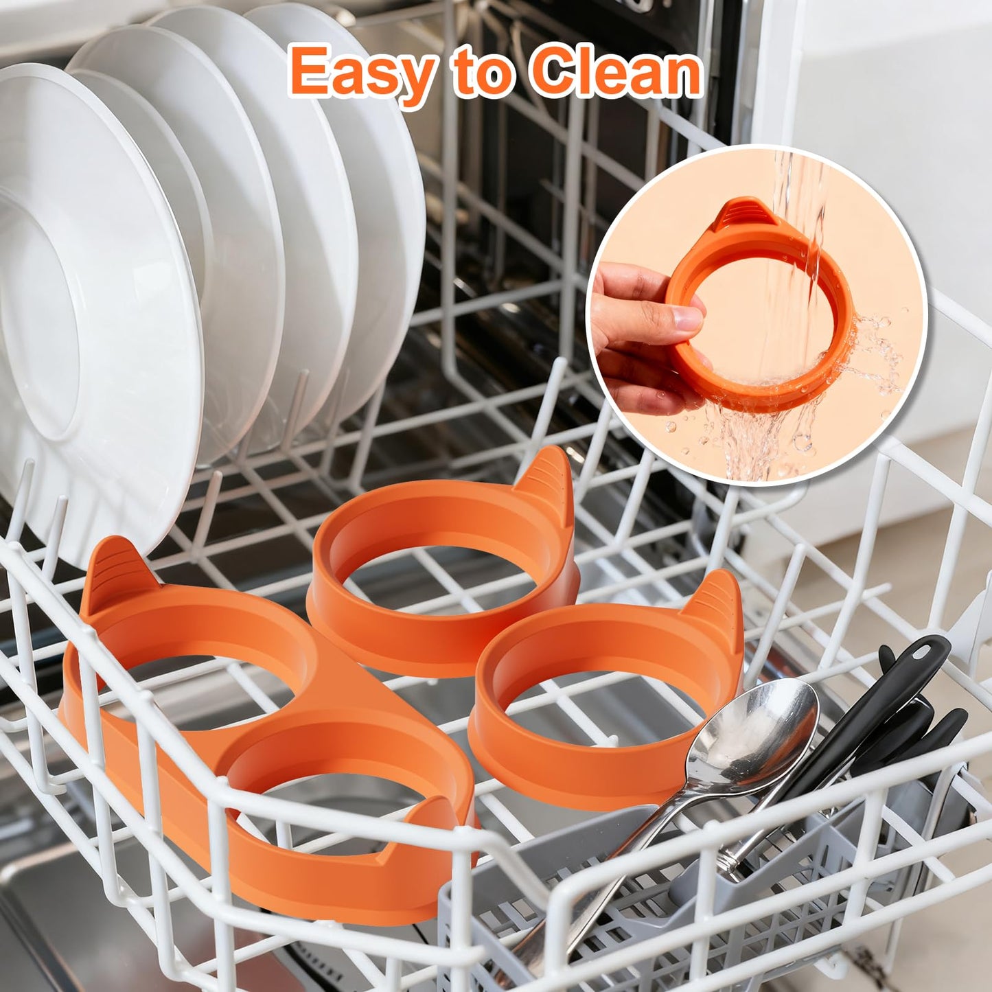 Silicone Egg Rings for Cooking, 2 Pack Egg Molds with Leak-Proof Design, Non-Stick BPA Free Egg Cooker Rings, Heat Resistant up to 500°F, Dishwasher Safe Orange