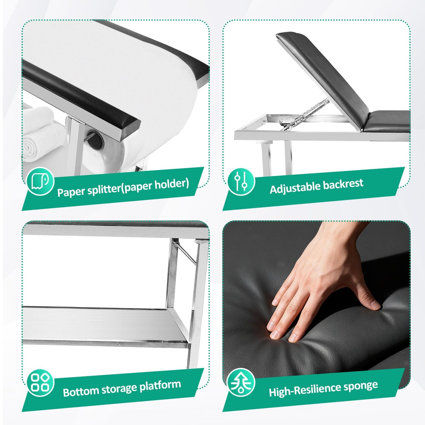 FAFAGLGL Adjustable Patient Treatment Table,Doctor Bed with Folding Legs is Stable and Durable,Folding Medical Exam Table Holds 500 lbs,for Clinical Examination 、Massage Table、Spa Beds、Beauty