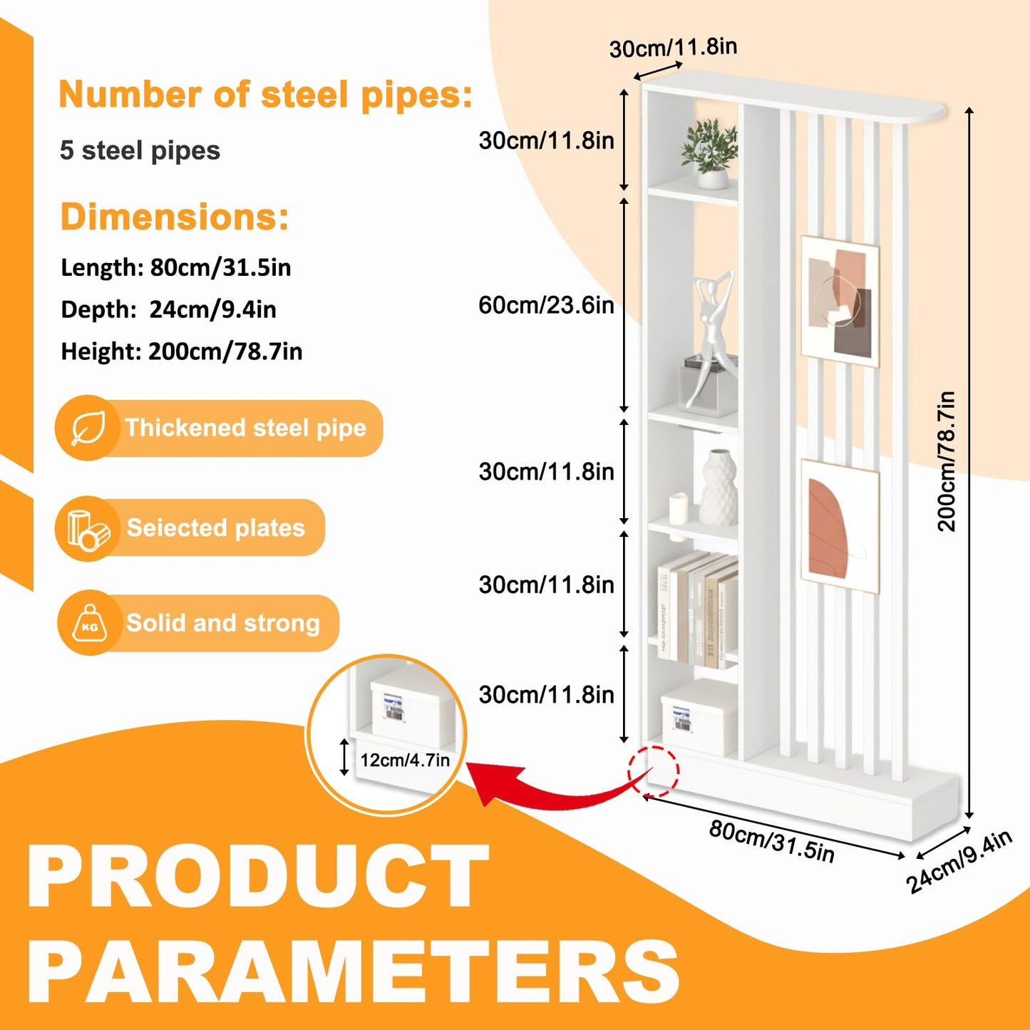 Wall Room Divider, Freestanding Wood Room Divider Shelf with Shelves, Divider Screen Separator Screen with Storage, Wall Divider for Room Separation, for Home Office Decorative(White,39.4IN)