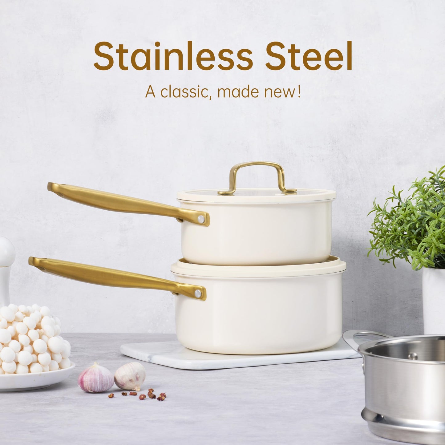 CAROTE 1.5Qt & 3.0Qt Stainless Steel Saucepan Set with Steamer & Ladle, Non-Toxic 3-Ply Stainless Steel Pot with Lids, Small Pots for Cooking, Oven Safe, Induction Compatible Cookware