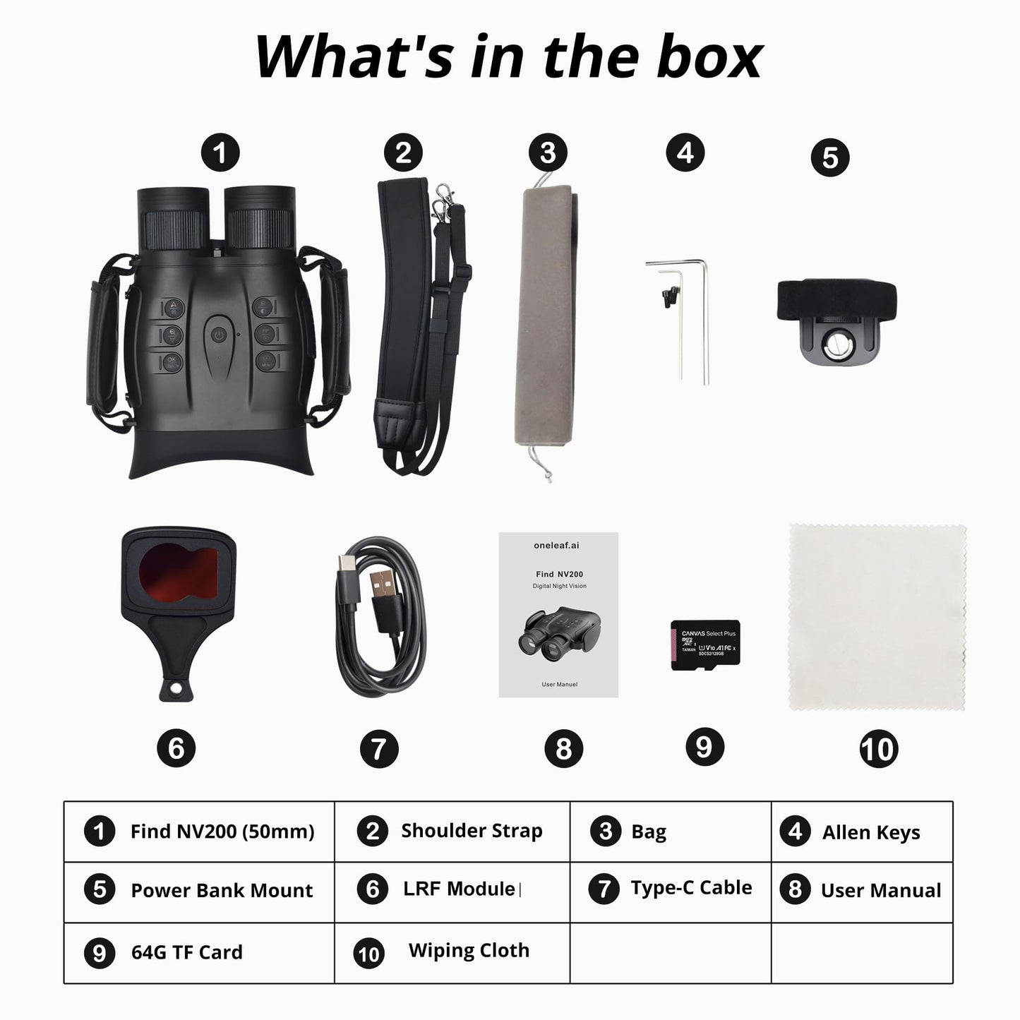 oneleaf.ai Find NV200 LRF 50mm 4K Digital Day/Night Vision Binoculars with Laser Rangefinder