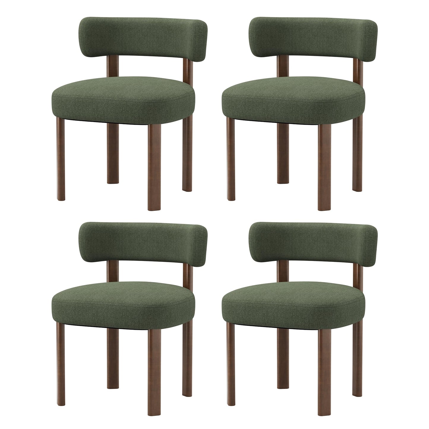 smartue Wooden Dining Chairs Set of 4, Upholstered Kitchen Chairs with Solid Wood Legs, Mid Century Dining Room Chair with Ergonomic Curved Backrest for Kitchen Dining Vanity, Green