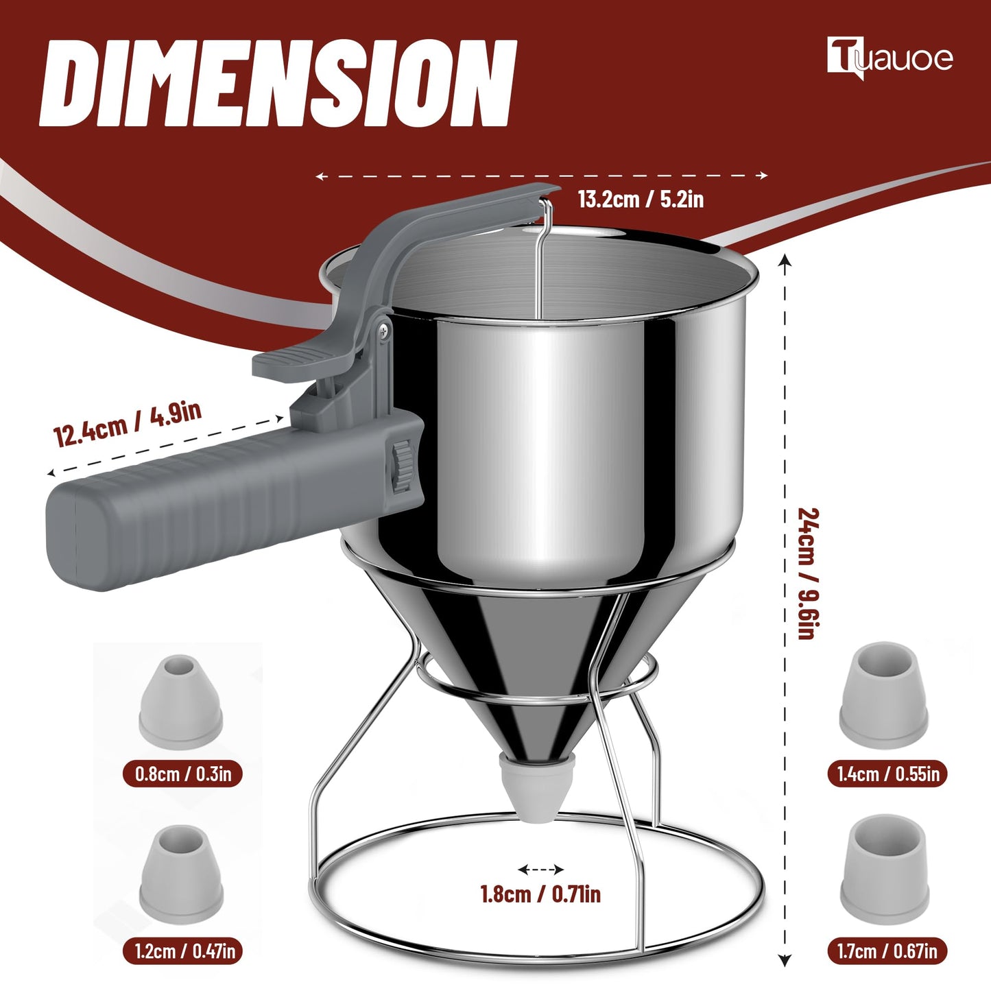 Tuauoe Stainless Steel Pancake Batter Dispenser, 40oz Batter Dispenser with Squeeze Handle, Great for Pancakes, Cupcake, Waffle or Any Baked Goods, Durable, Leak-Free, Space Gray