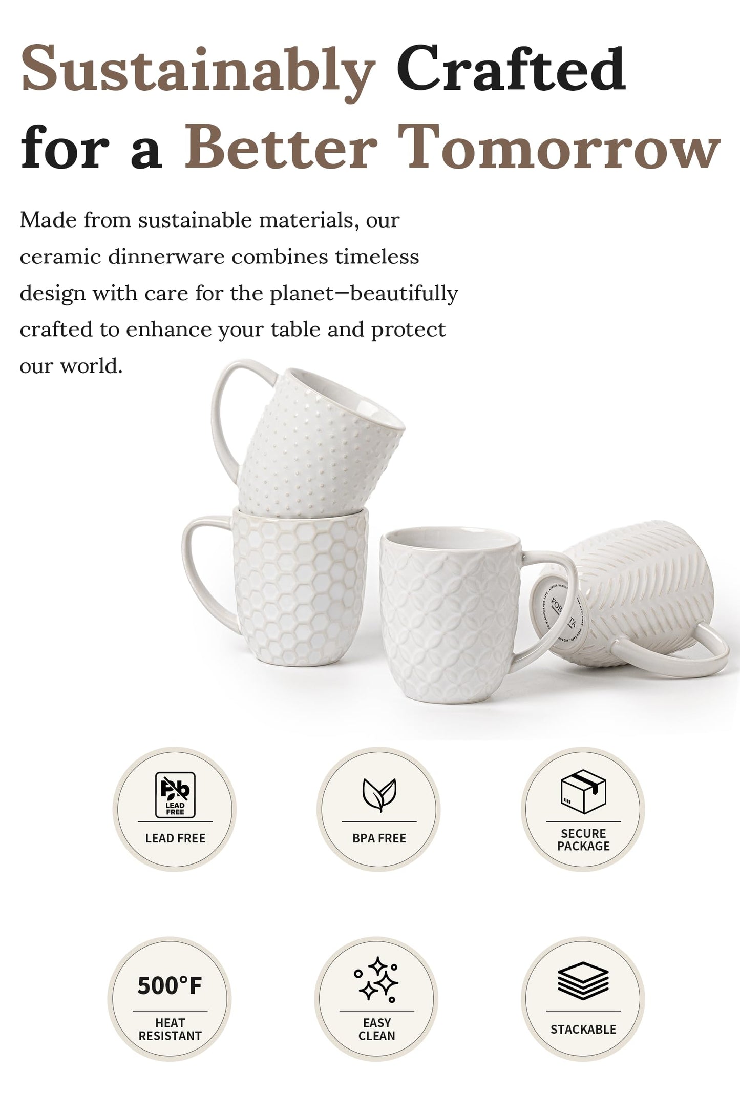 40-Piece Ceramic Dinnerware Set with Pasta Bowls & Mugs, Service for 8 – Complete Dining Set for Entertaining, Scratch-Resistant & Long-Lasting