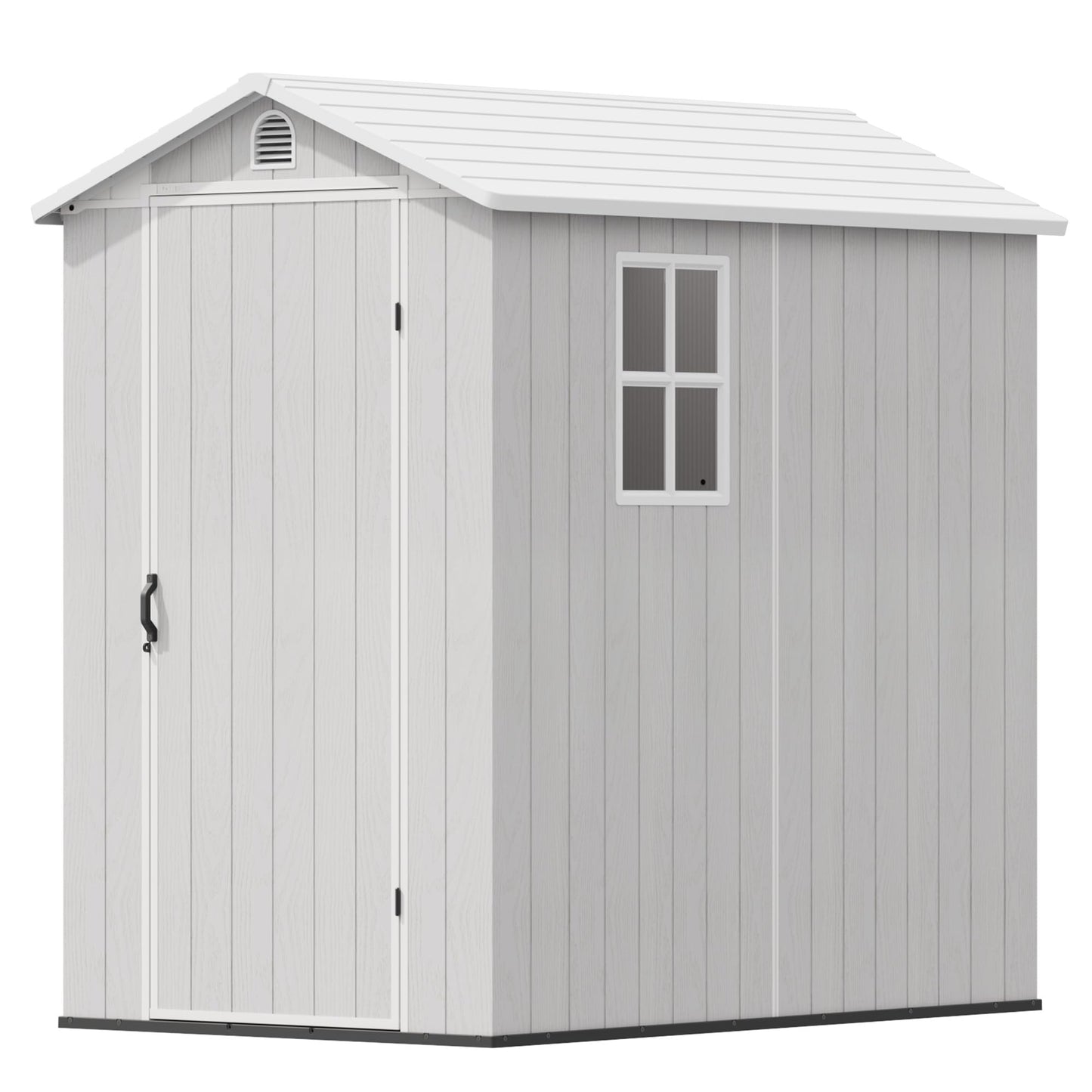Devoko 4×6 FT Resin Storage Sheds with Floor, Plastic Outdoor Garden Shed with Windows and Lockable Doors, Waterproof Outside Tool Sheds for Patio Backyard Lawn, Light Gray