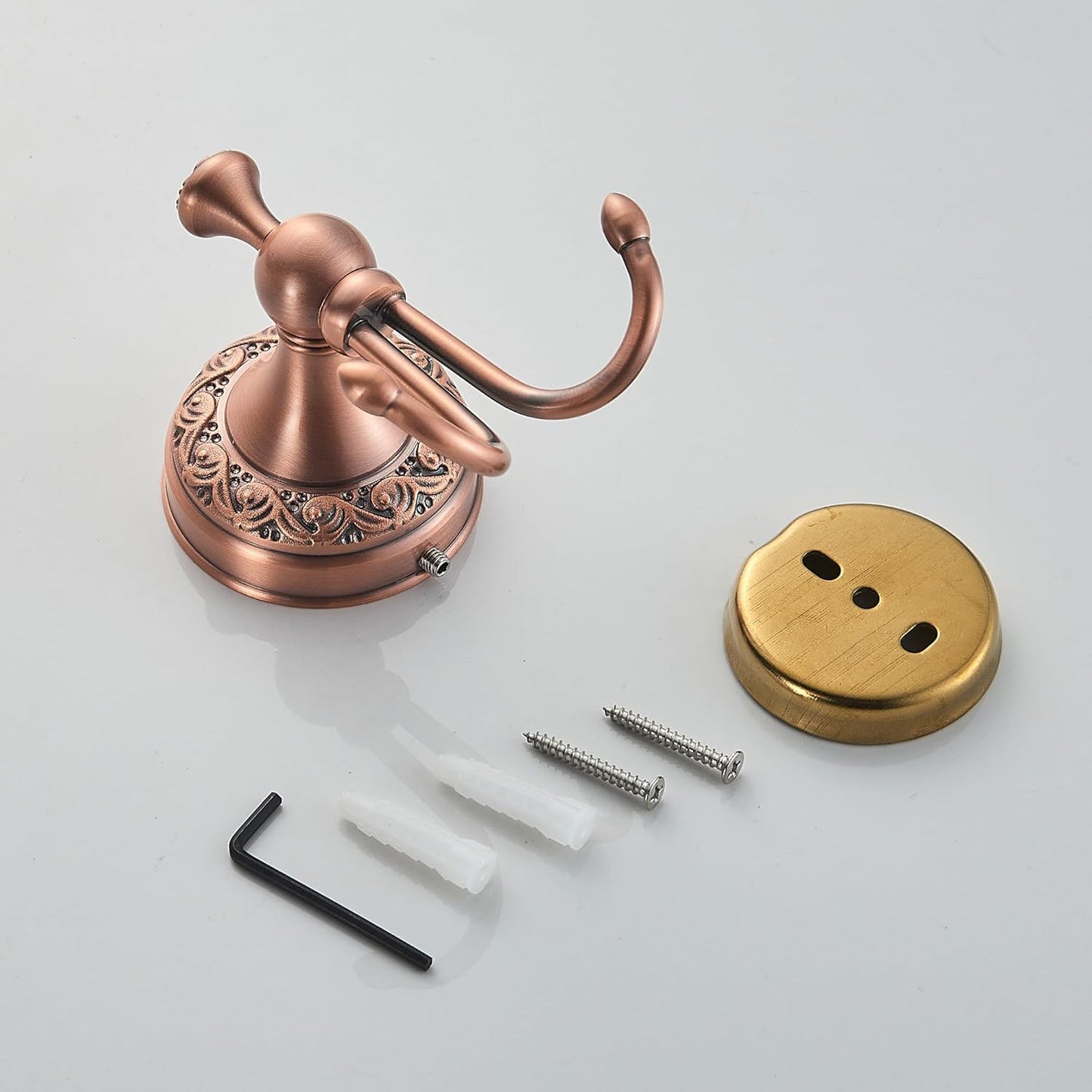 Red Copper Bath Towel Hooks, Wall Mounted Bathroom Hardware Accessories with Pattern Carving Design