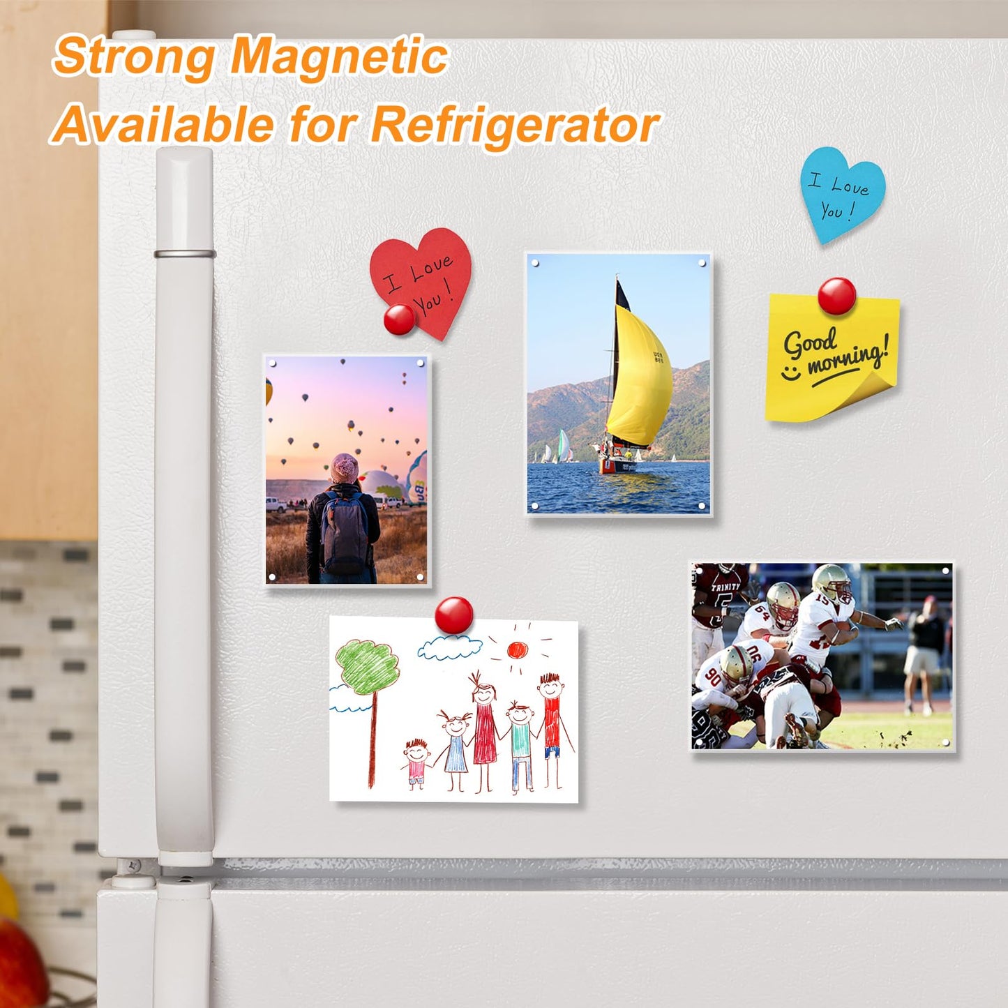 laapee 3 Pack 6x8 Magnetic Acrylic Picture Frame, Clear Double Sided Frame with Base, Frameless Floating Lucite Photo Frame Stands on Desk Table Horizontally or Vertically