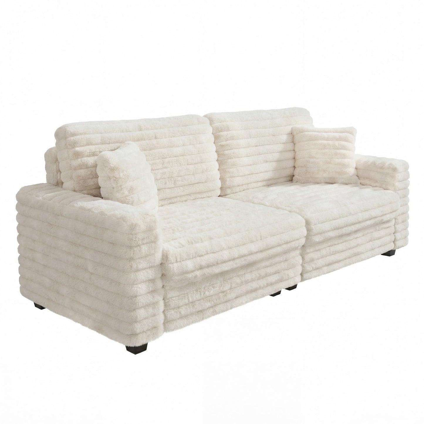 Leathaire Plush Corduroy Sofa, Faux Fur Corduroy Loveseat, Oversized Deep Seat Sofa with 2 Pillows, Apartment and Small Space Sofas, Beige