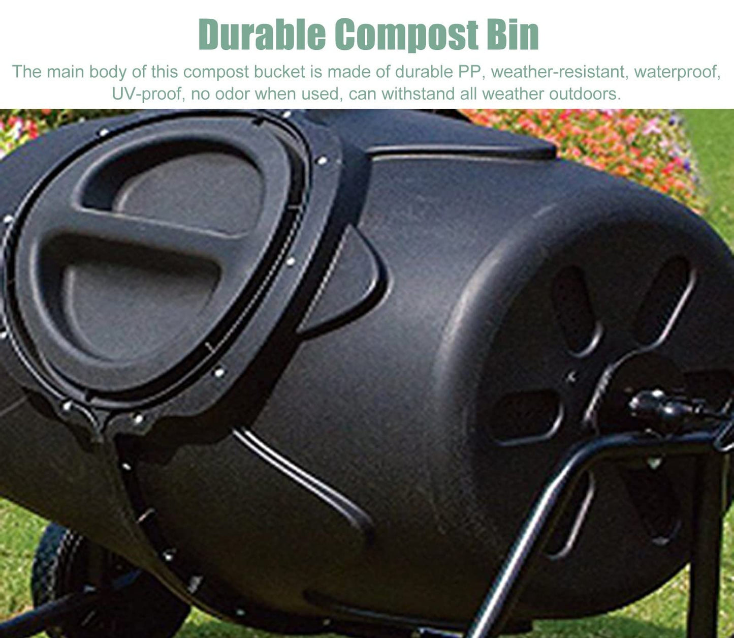 Compost Tumbler 170L - Large Outdoor Composter Bin with Wheels for Easy Movement, Perfect for Garden Yard Leaves and Kitchen Waste
