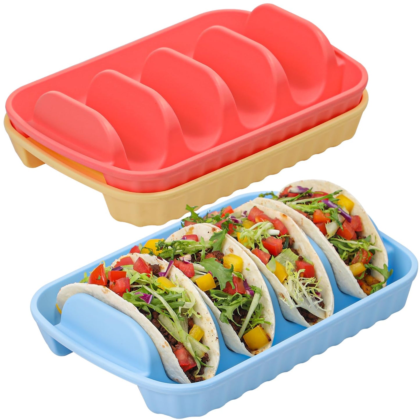 Webake 3 Packs Extra Strong Silicone Taco Holder 5mm Thickness, BPA Free & Macrowave Safe, 9.8" Large Reusable Divided Taco Plates, Effortlessly Portable & Dishwasher-Safe