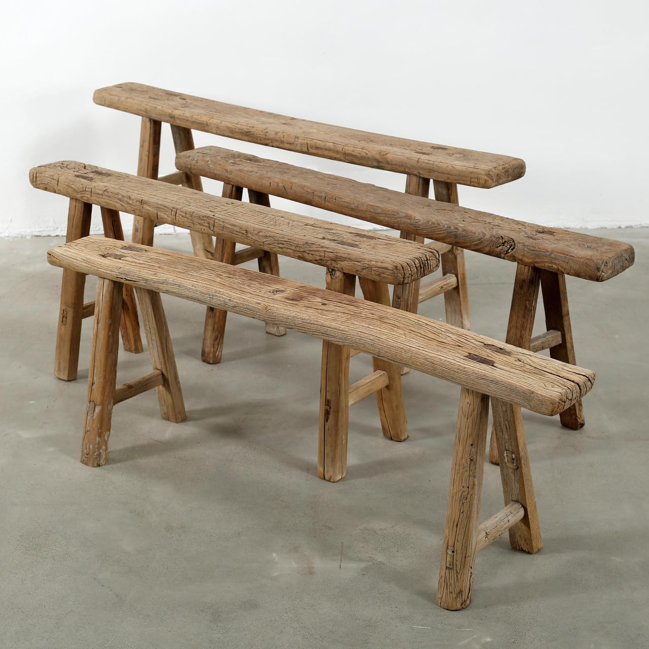 Approx. 3-3.5ft. Long Vintage Noodle Bench Weathered Natural (Size & Finish Vary)