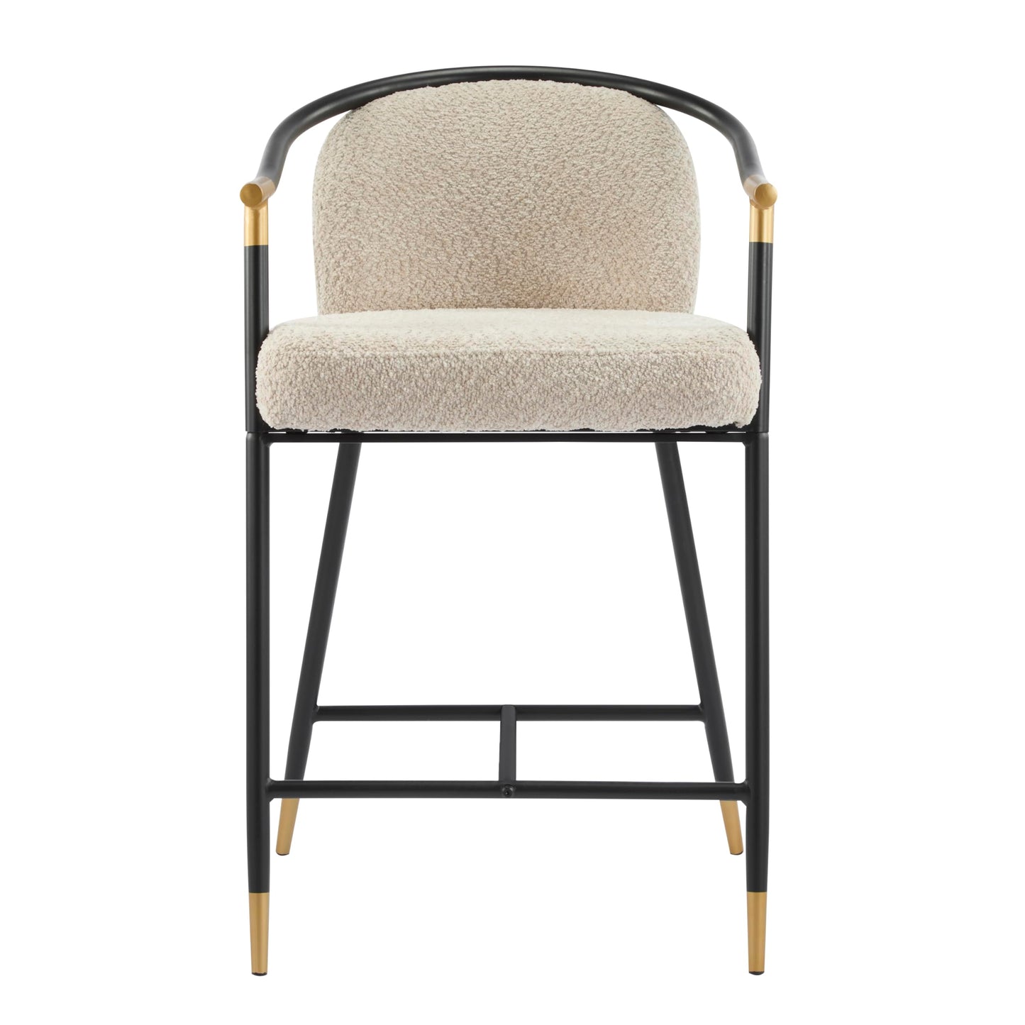 Christopher Knight Home Set of 2 Varus 26" H Iron Frame Counter Stool, Dining Room/Kitchen Island Barstool with Footrest/Backrest, Boucle Upholstered Accent Chairs for Kitchen Counter, Almond+Black