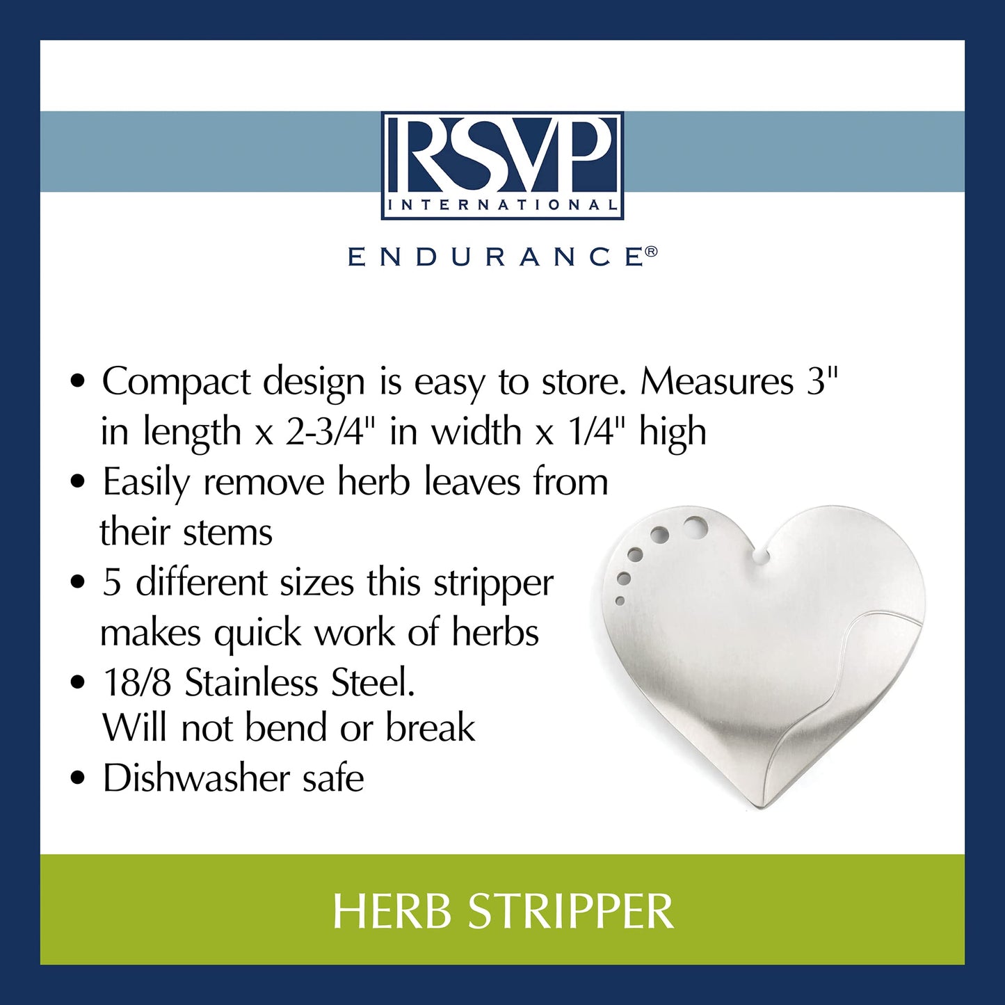 RSVP International Endurance Kitchen Collection Herb Stripper, Heart Shape, Stainless Steel