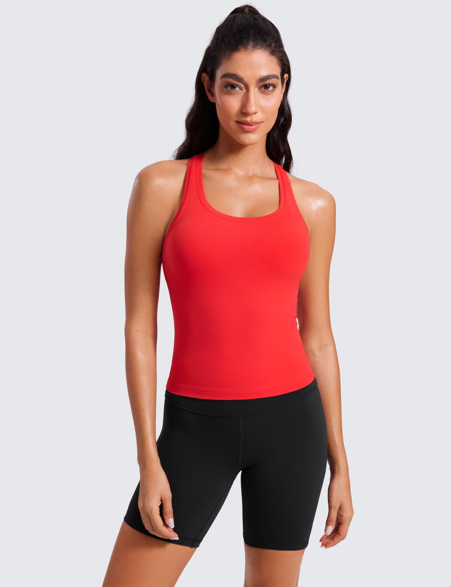 CRZ YOGA Butterluxe Racerback Workout Tank Tops for Women Tight Sleeveless Camisole Gym Athletic Yoga Shirts Deep Red Medium