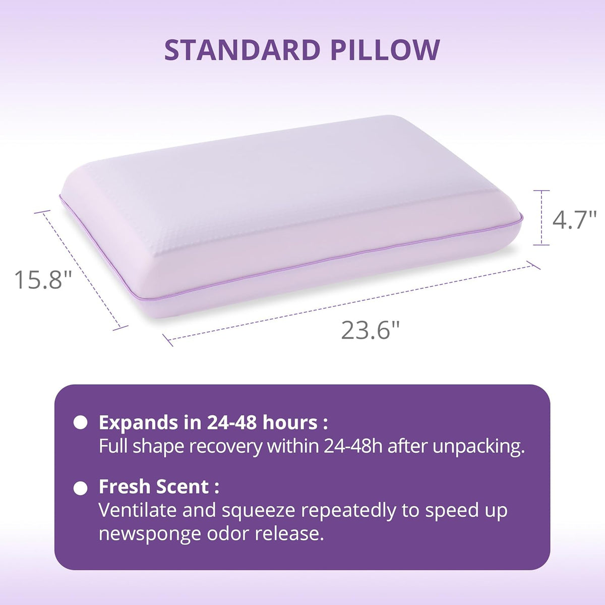 Purple Cooling Pillow - Gel Memory Foam with Reversible Cover for Neck Support | Machine Washable