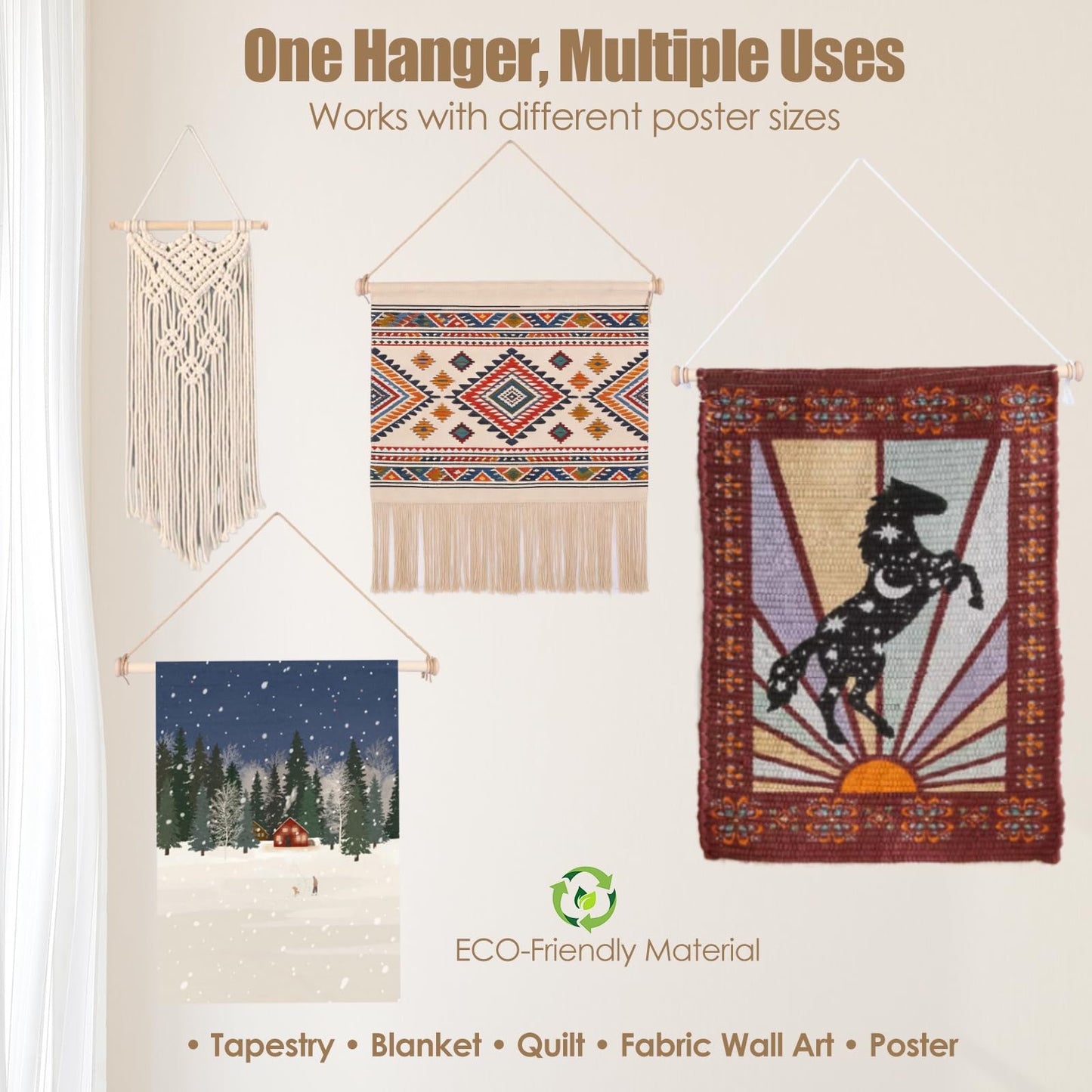 Adjustable Wooden Tapestry Hanger Wood Wall Hanging Rod for Tapestries, Boho & Farmhouse Wall Decor (16-28 Inches)