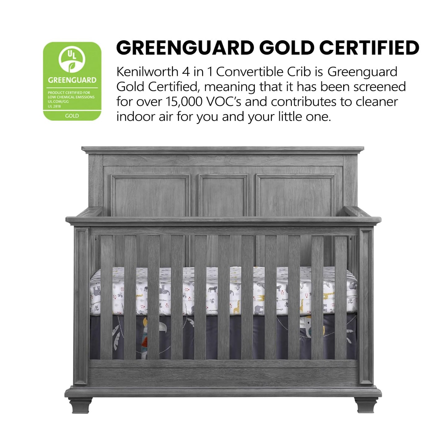 Oxford Baby Kenilworth 4-in-1 Convertible Baby Crib, Graphite Gray, GreenGuard Gold Certified