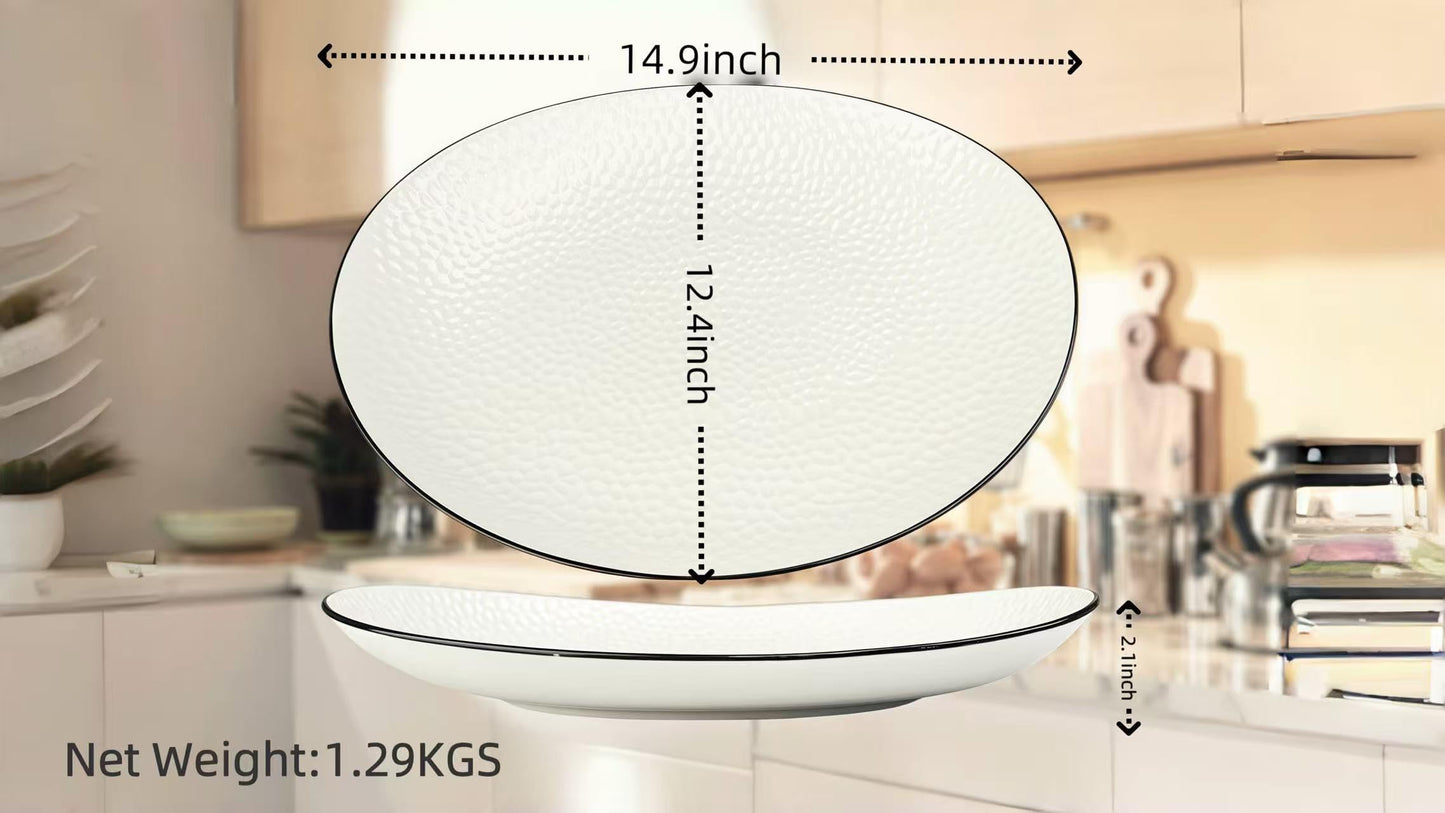 Roeveca 15" Large Serving Platter - Oval Large Serving Tray, Ceramic Serving Dish, White Platters for Serving Food, Appetizers, Entertaining, Party, Set of 2