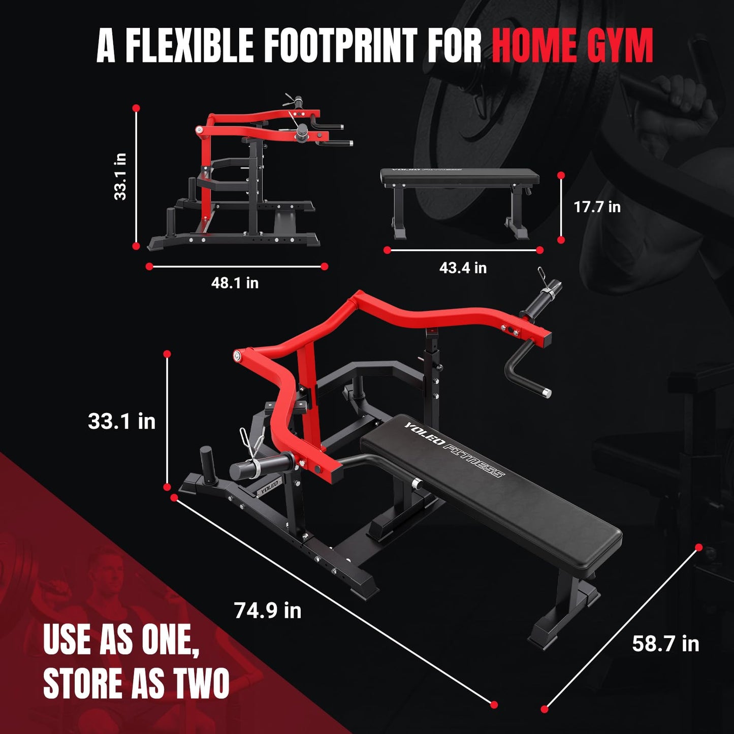 Chest Press Machine, 1100LBS Bench Press Machine with Separate Press Station & Adjustable Weight Bench, Independent Converging Arms (Red-Black)