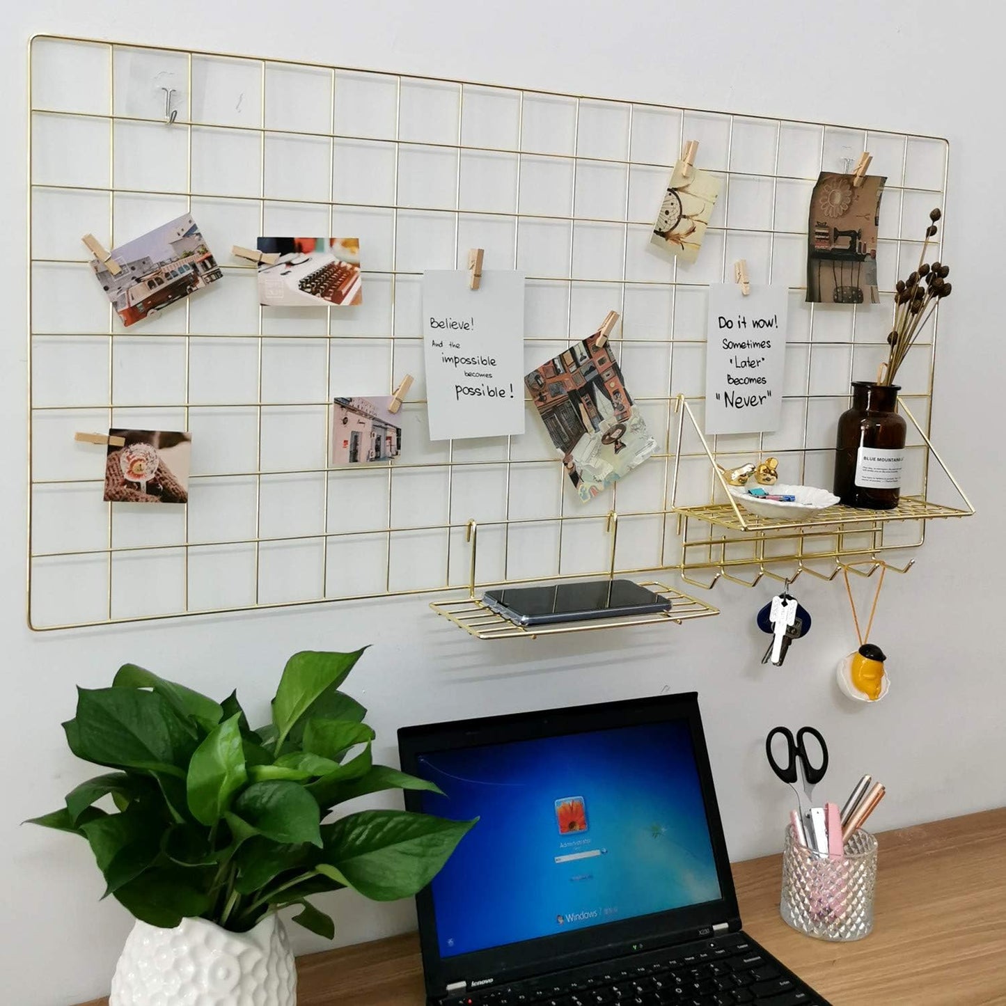 Yash Metal Wire Grid Panel, Display Organizer for Postcard, Wall Artwork for Home Office Living Room (Pack of 2 Pcs)