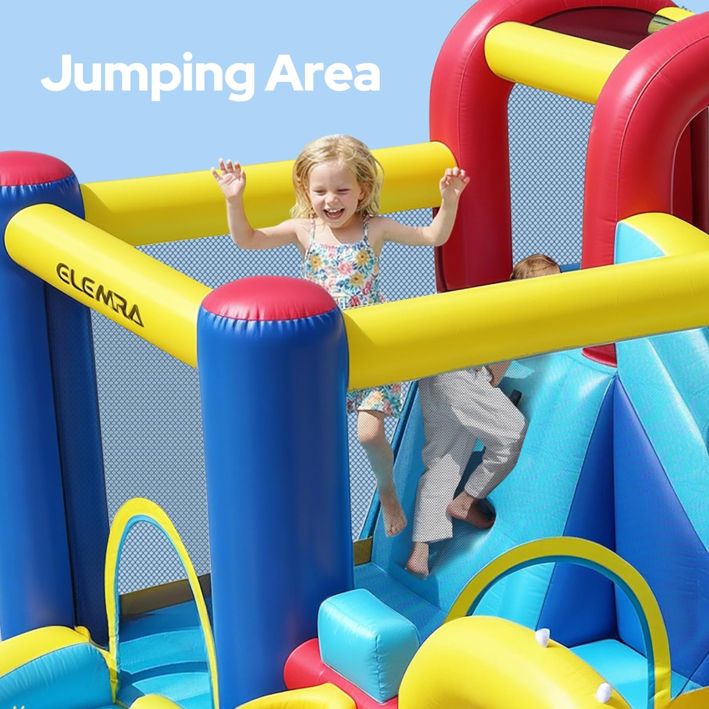 ELEMARA 10 in 1 Inflatable Water Slide Bounce House, Inflatable Bounce House with Blower, Dual Slides & Climbing Walls & Ring-toss Game & 2 Water Guns, Splash Pool, Blow up Water Slide with Blower