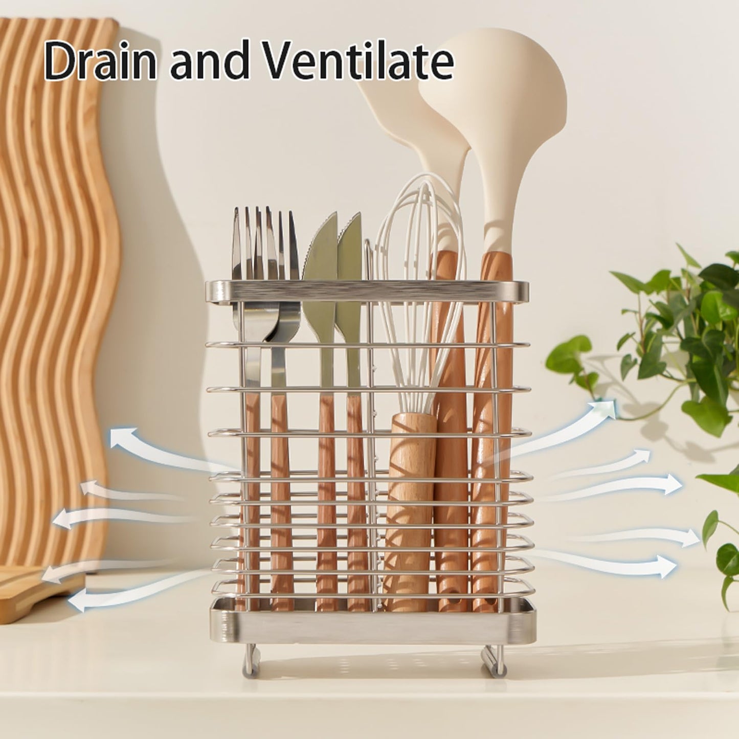 MAXCOOK Kitchen Utensil Drying Rack, 18/8 Stainless Steel Chopsticks Spoon Fork Knife Basket Flatware Storage Drainer, Cutlery Holder for Kitchen Counter