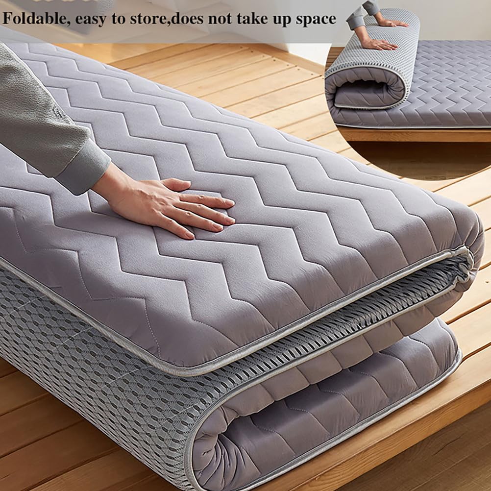 5cm Thick Foldable Floor Mattress – Portable Roll-up Tatami Mattress for Guest, Dorm, Bedroom, Or Apartment – Single & Double Size Grey 120x200cm