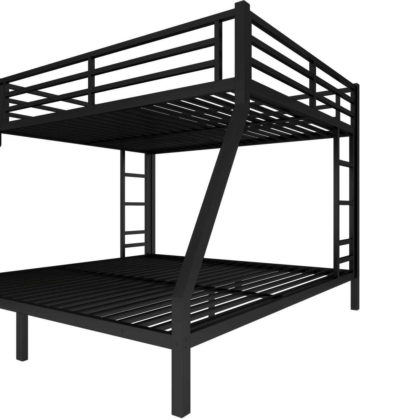 Bellemave Queen Over King Bunk Bed with 2-Side Ladders & Guardrail, Heavy Duty Metal Bunk Bed Frame with Under-Bed Storage, Queen Over King Bunk Beds for Adults, Teens, Kids, Black