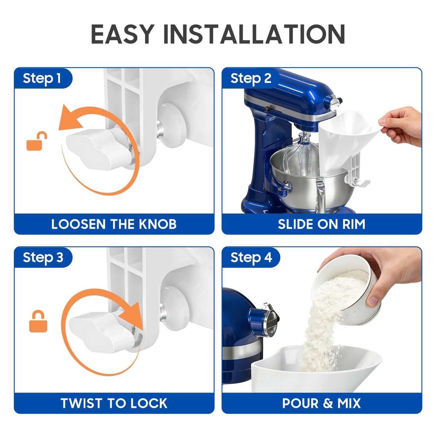 KingofKings Funnel for Kitchen Aid Accessories and Attachments, Flour Funnels for Kitchenaid Mixer Attachments, Wide Mouth Pouring Chute Baking Supplies for Cake, Mother Day Gift for Women, Mom