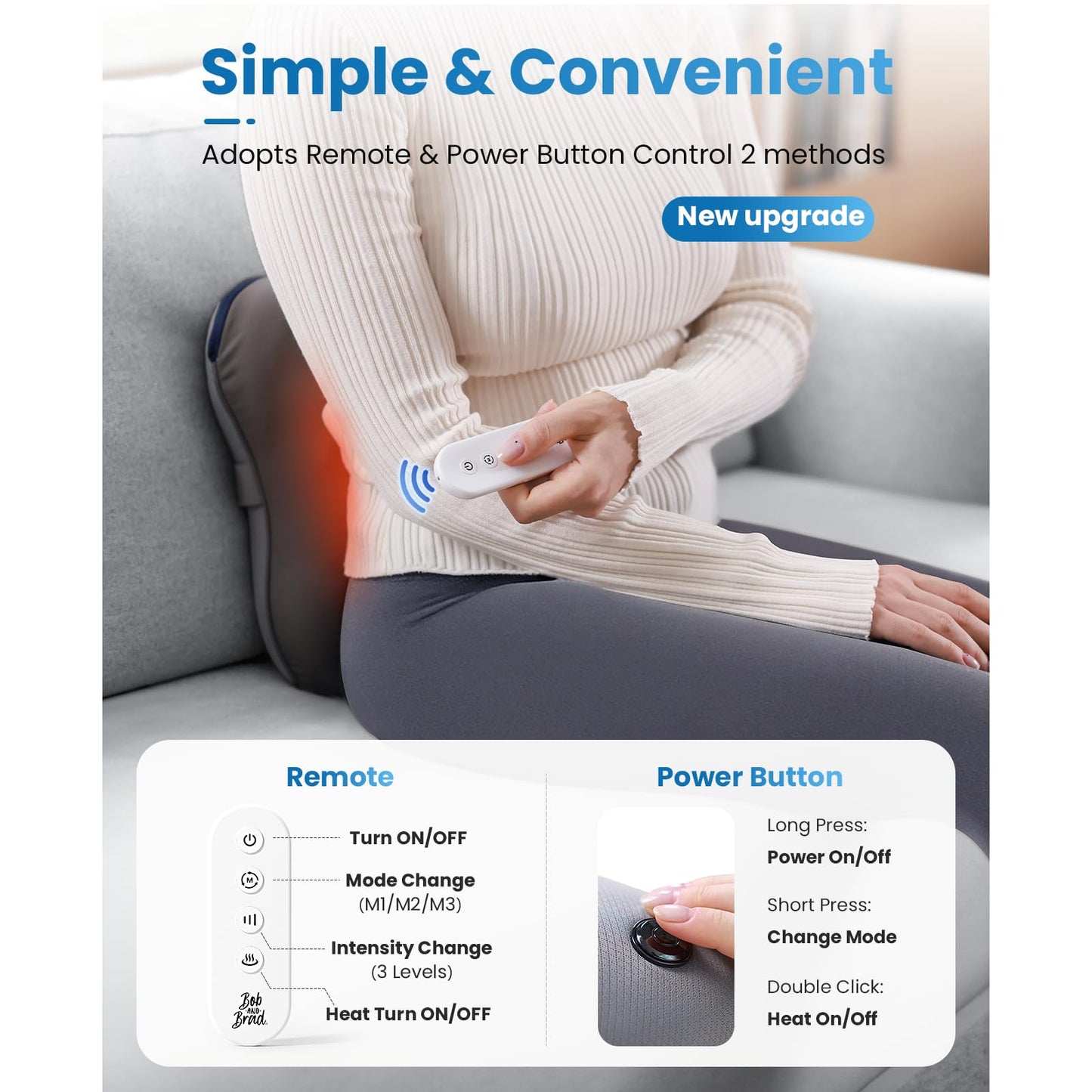 BOB AND BRAD Back Massager with Heat and Remote, EZBack Plus Neck Massager for Pain Relief Deep Tissue, Shiatsu Massage Pillow with 3 Level for Full Body, FSA HSA Eligible Ideal Gifts for Women Men 