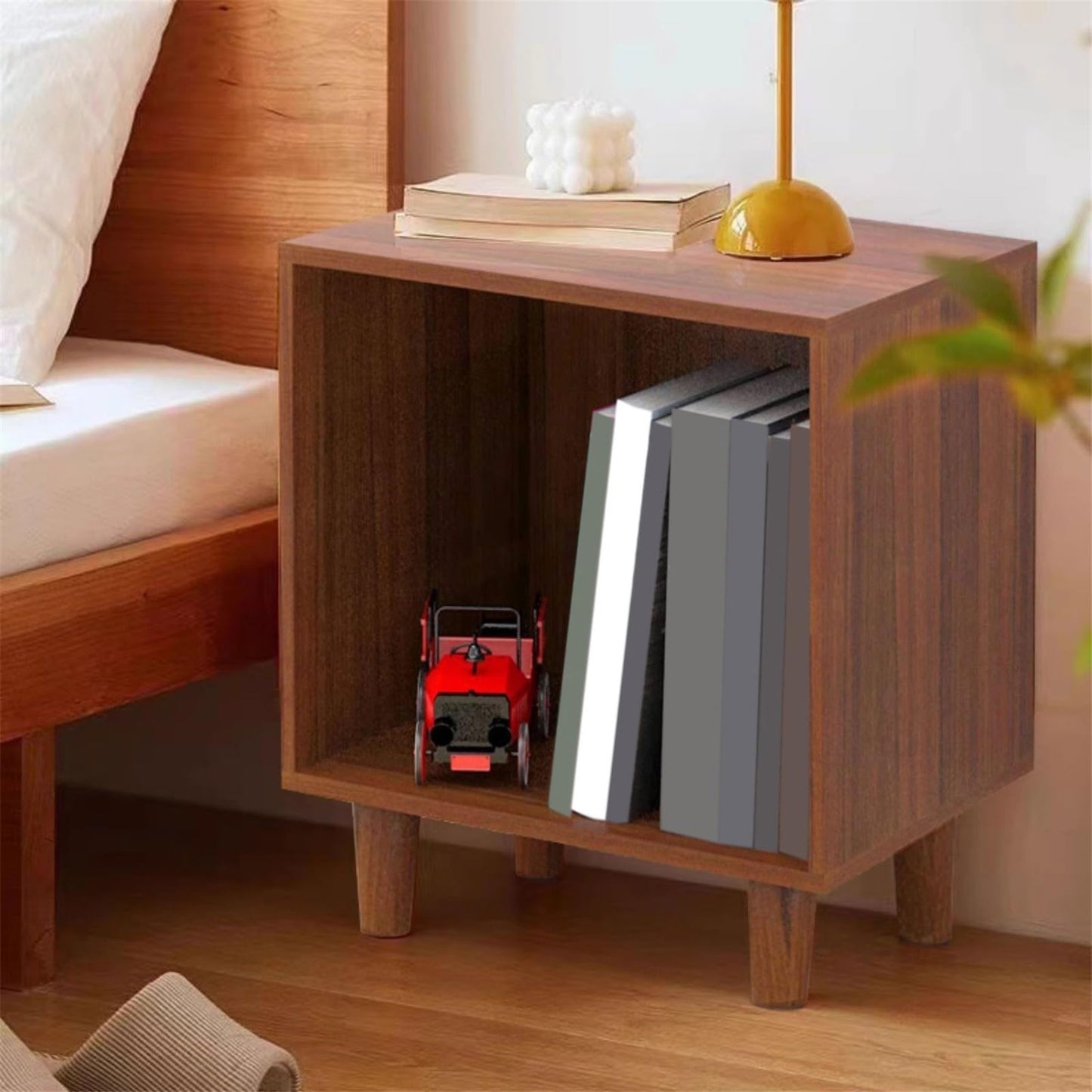 YUHUAWF Vinyl Record Holder Low Open CD Record Cabinet Wooden Storage Bookcase Bedside Table with Feet CD Holder