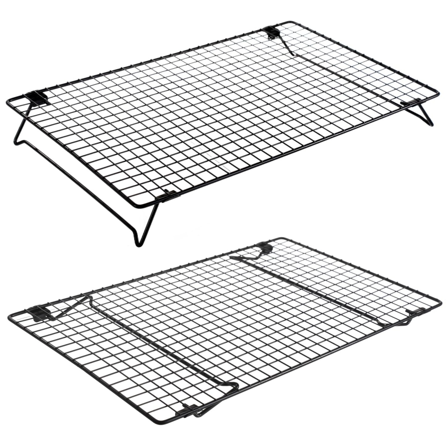 Cooling Racks for Cooking and Baking, 2 Pcs Stackable Cooling Rack for Baking, 16.93 x 11.06 Inch Carbon Steel Wire Rack with Folding Legs, Cookie Cooling Racks Baking Cooking Cooling Roasting