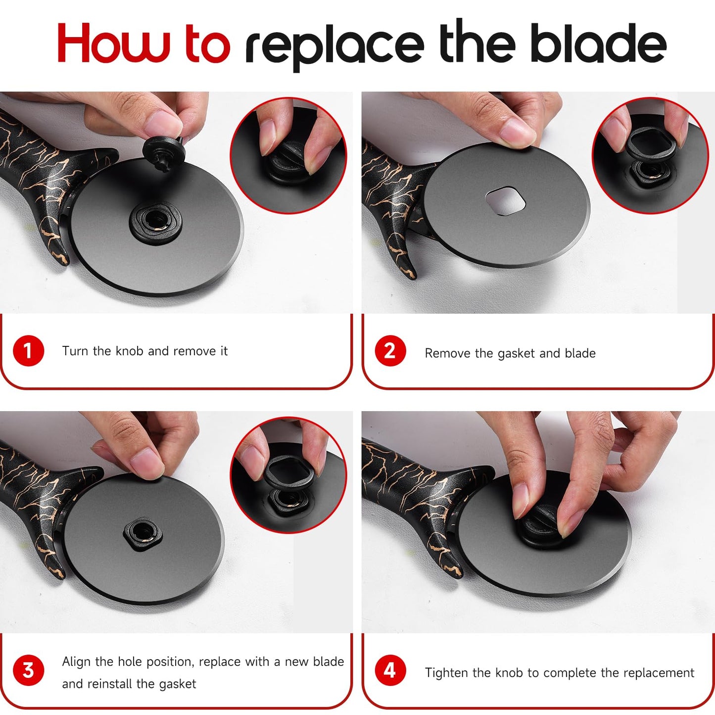 CYDNNE pizza cutter wheel with Removable and Washable Blade - Perfect for pizza Rolls, Pastry, Cheese, and cakes - Easy to Clean and Replace - Non-slip Grip for Smooth Cutting 8.47 Inches (Black)