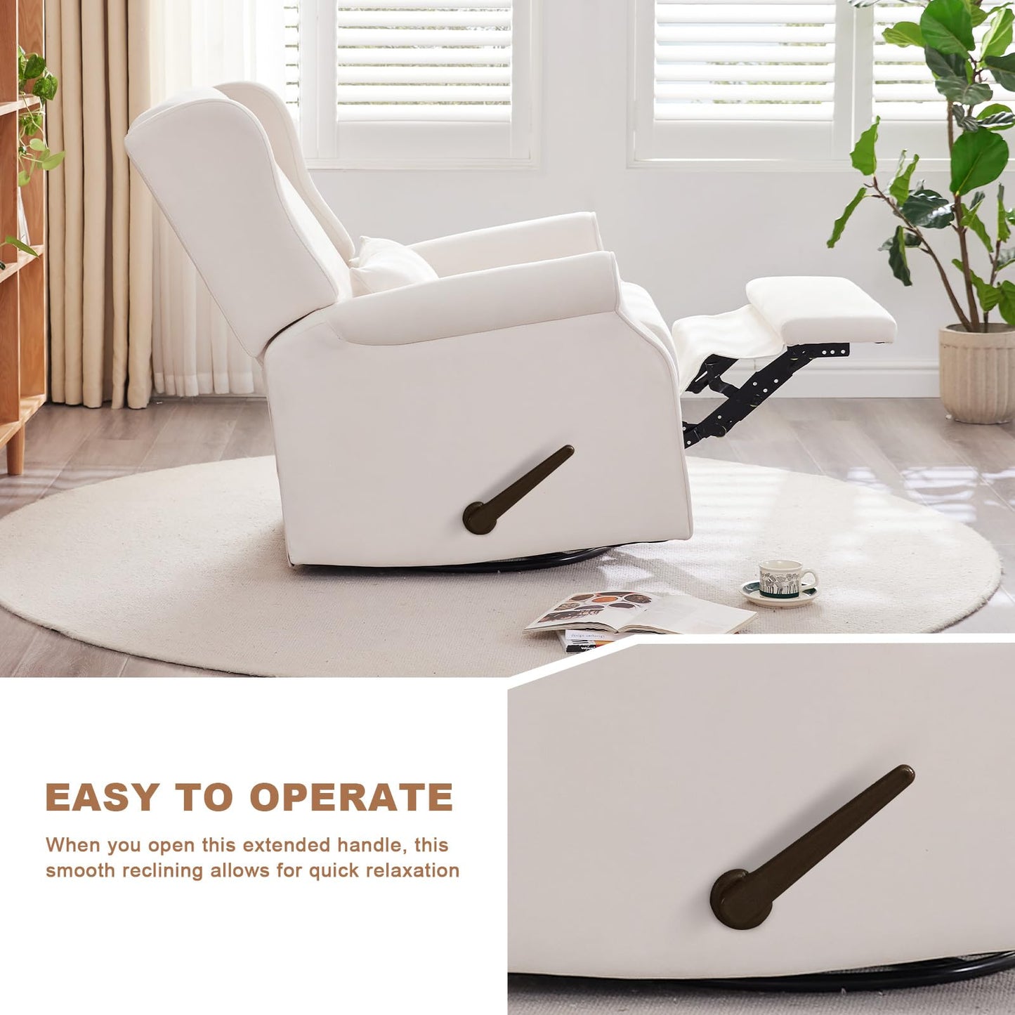 Eiayeebil Nursery Swivel Glider Recliner,Rocking Chair Nursery with Footrest,Rocking Recliner Chair for Nursery,Glider Rocker Recliner for Living Room & Bedroom,Beige