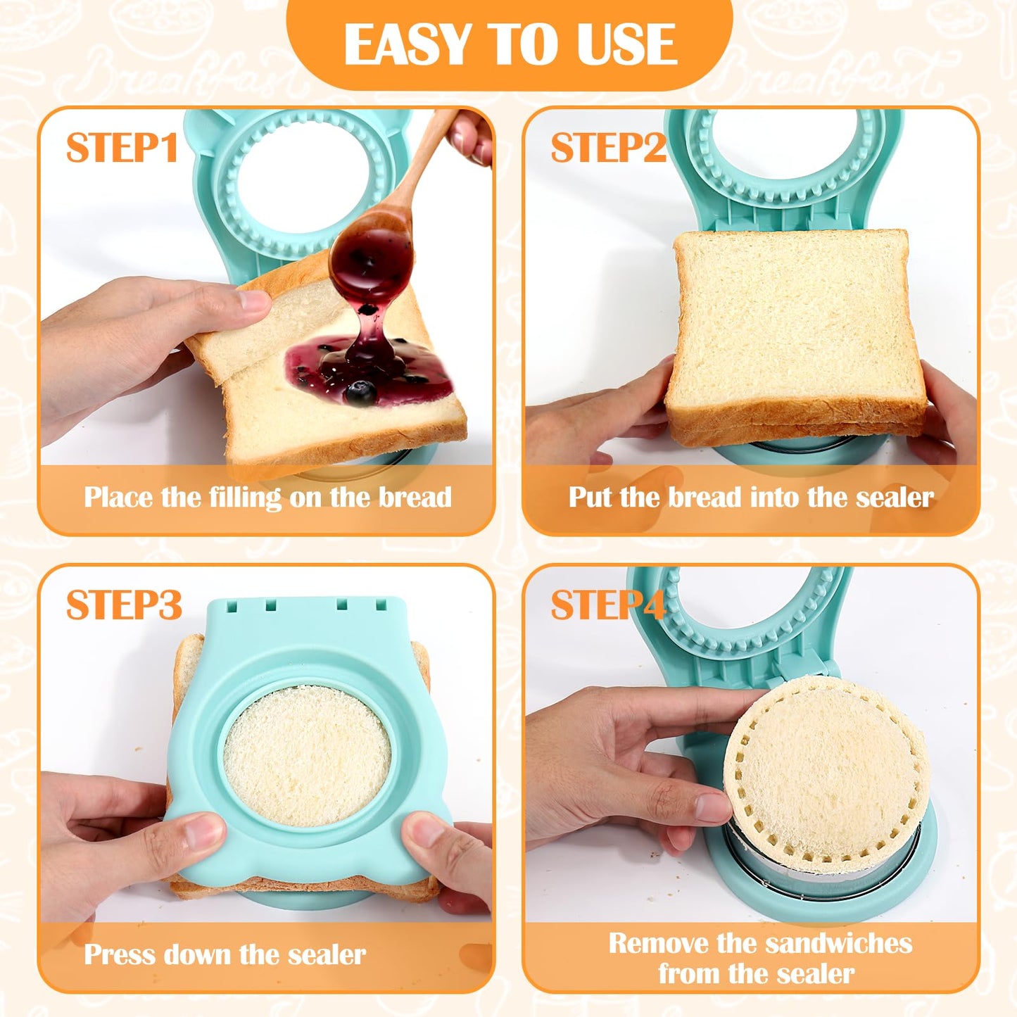 Vodolo Sandwich Maker,2PCS Sandwich Cutters for Kids Lunch,Crustless Breakfast Sandwich Cutter and Sealer Set Great for Children Boys Girls Lunchbox and Bento Box,Circle Square