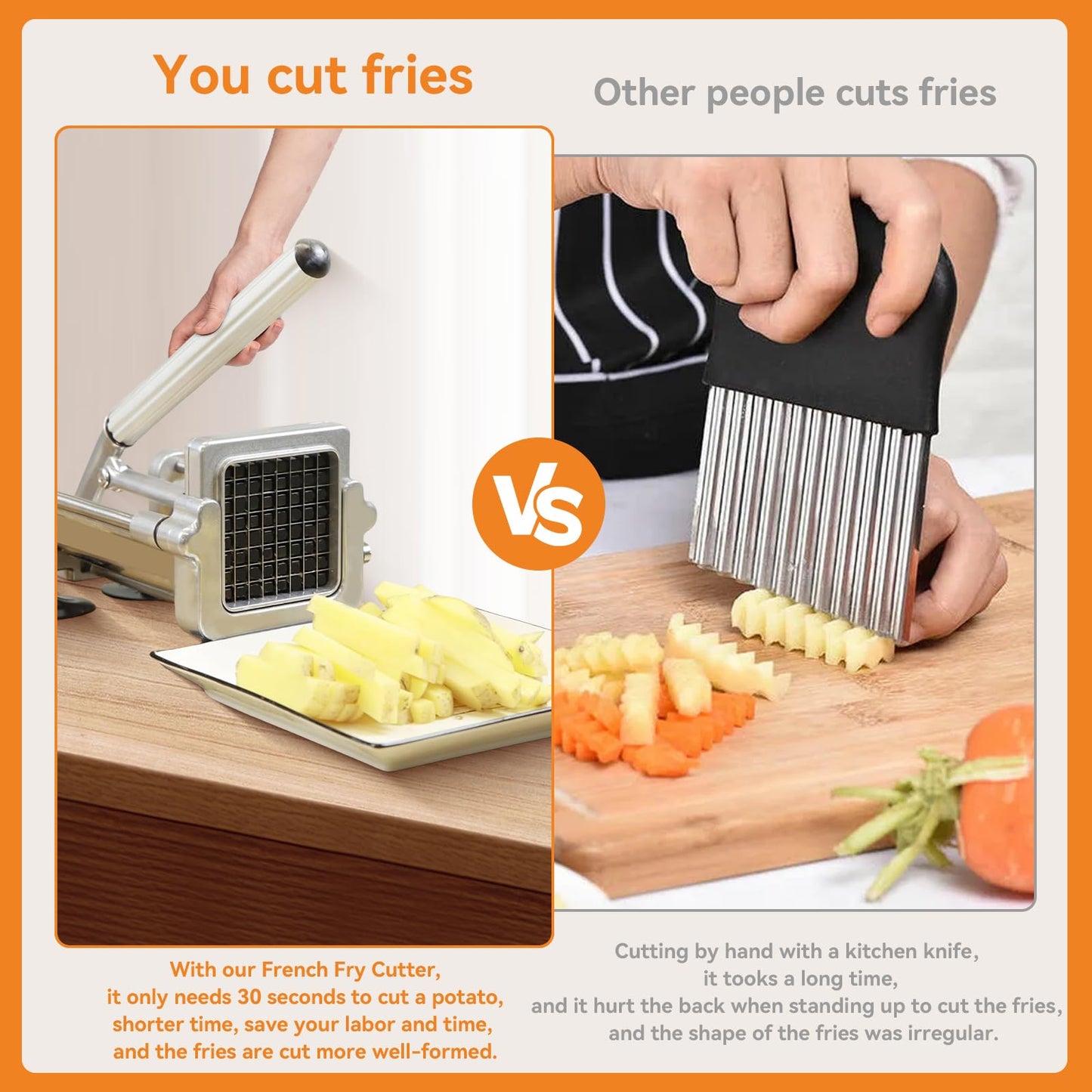 Commercial French Fry Cutter Heavy Duty Potato Slicer with 3/8&1/4&1/2 Inch Blade, Stainless Steel Potato Chopper French Fries Cutter with Suction Feet for Potato Carrot Yam Cucumbers