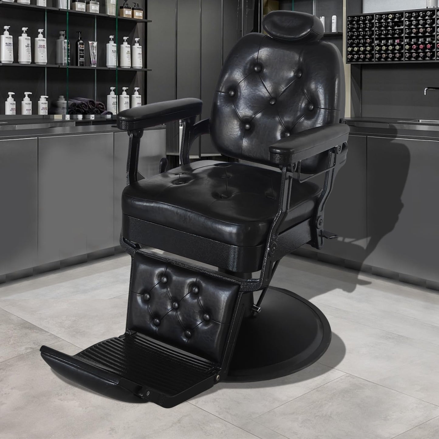 WINEDYOUNG Heavy Duty Vintage Recline Barber Chair All Purpose Reclining Salon Chair Hydraulic with Headrest, 360° Rotatable Barber Chair, Professional Salon Beauty Spa Shampoo Equipment