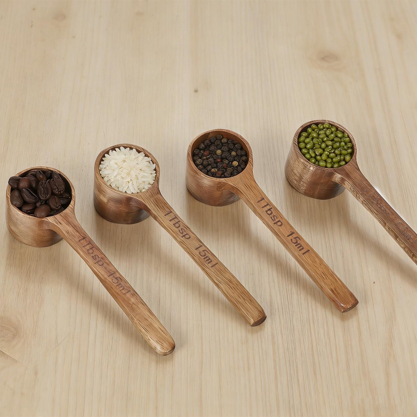 4 Pack Coffee Acacia Wooden Scoop Wooden Measuring Scoops for Canisters Jars 15ml 1 Tablespoon Small Coffee Scoop Acacia Woodens Measuring Spoons Home Kitchen Accessories for Beans Sugar Tea Bath Salt