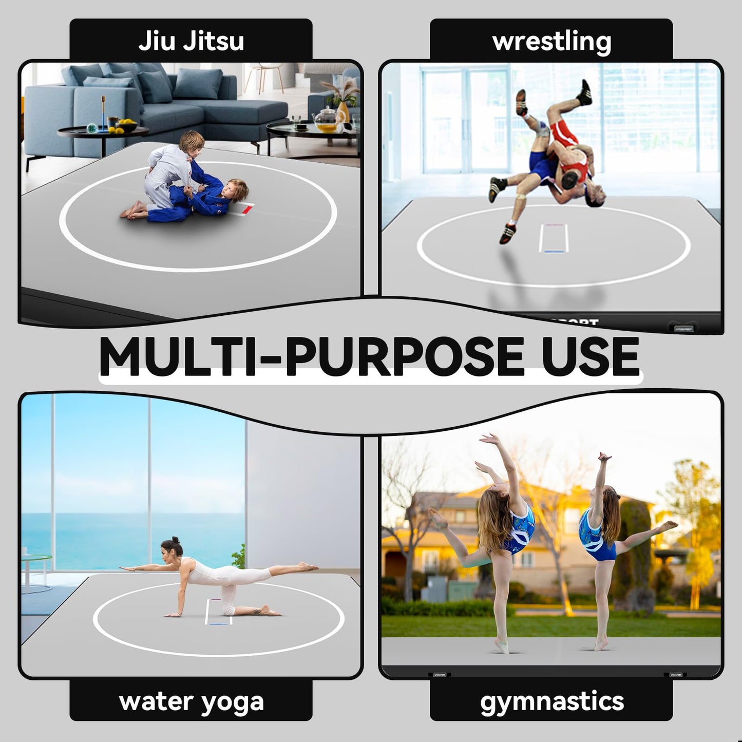 Inflatable Wrestling Mat 16.5x16.5FTx6"Thick, Jiu Jitsu Mats, PVC Landing Training Mat Foldable for Home Gym BJJ, MMA, Martial Art, Boxing, Grappling and Judo (Grey Black)