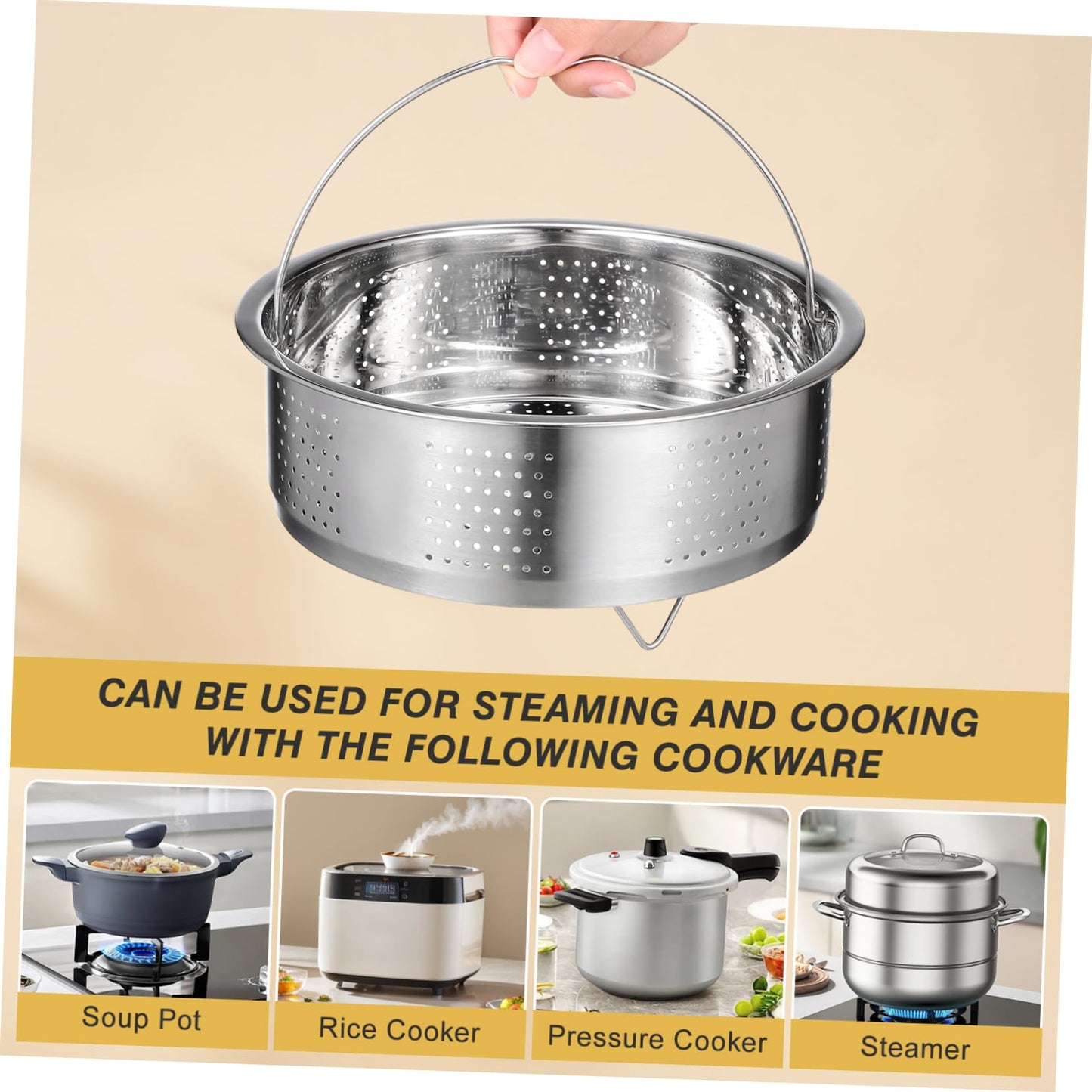 DOITOOL Stainless Steel Steamer Basket for Pot, 8.65inch/22cm Vegetable Steamer Basket Insert Steaming Rack with Handle, Vegetables Fruit Strainers and Colanders for Home Kitchen Cooking
