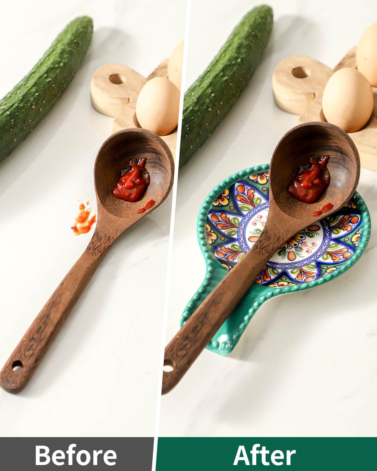 Glowworm Ceramic Spoon Rest for Stove Top, 7.7 Inch Coffee Spoon Holder for Spoons, Ladles, Tongs, Spatula, Farmhouse Utensil Rest for Kitchen Counter Decor, Green
