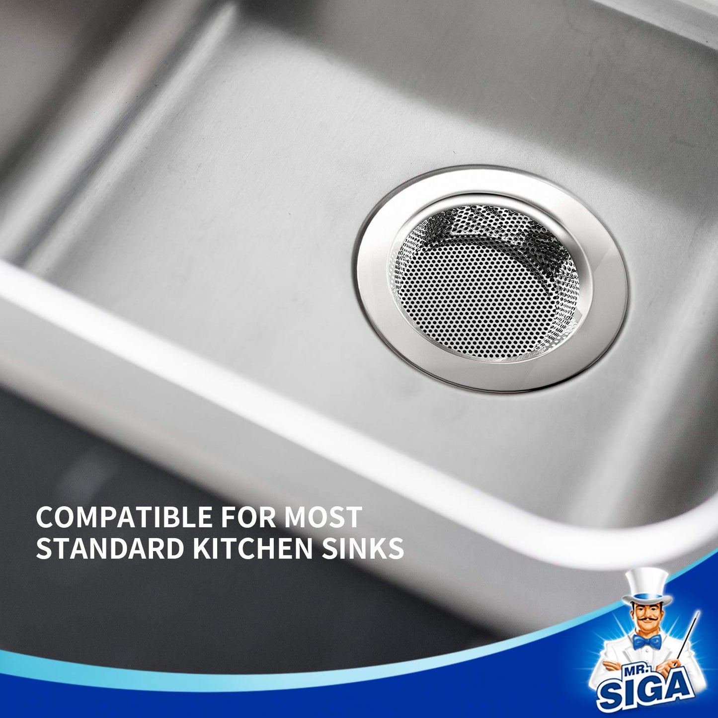 MR.SIGA Kitchen Sink Strainer, Stainless Steel Sink Drain Strainer, Dishwasher Safe, Outer Diameter 4.4 inch/11.2cm, Inner Diameter 3 inch/7.6cm, Pack of 3