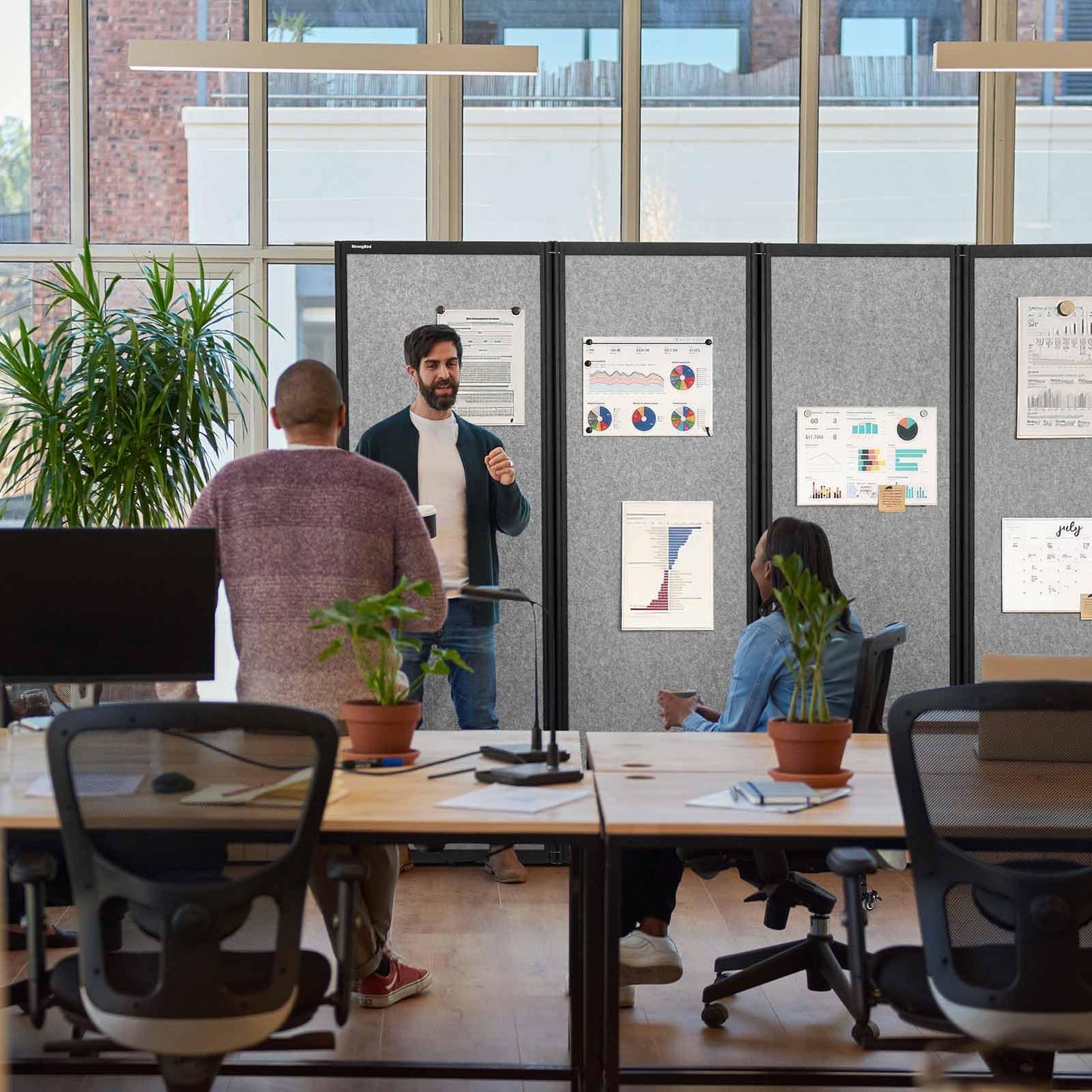 Strongbird Room Partition,Folding Privacy Divider,Office Partition Dividers,Office Dividers Wall, 10'6"W x 6'7"H,Light Grey