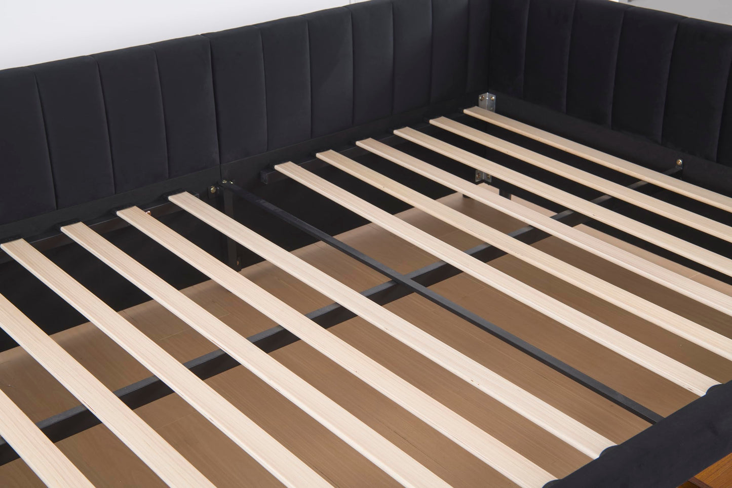 GDFStudio Twin Size Daybed with Trundle, Upholstered Platform Bed Frame with LED Light, Storage Shelves, USB Charging Station, Velvet Twin Bed Frame with Slat Support, No Box Spring Needed, Dark Grey